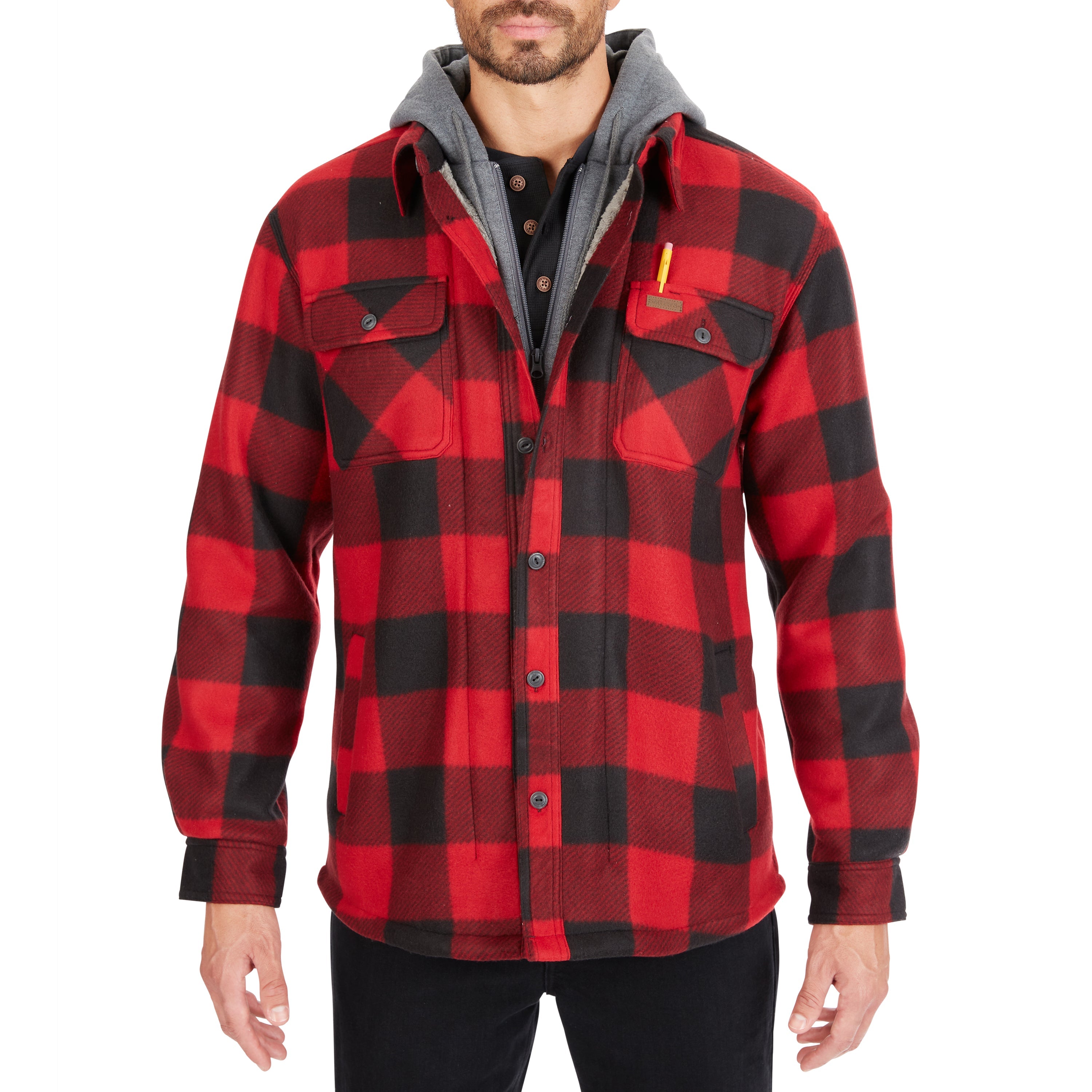  Smith's Workwear Sherpa-Lined Microfleece Shirt Jacket - Red/Black-503 - Bonton