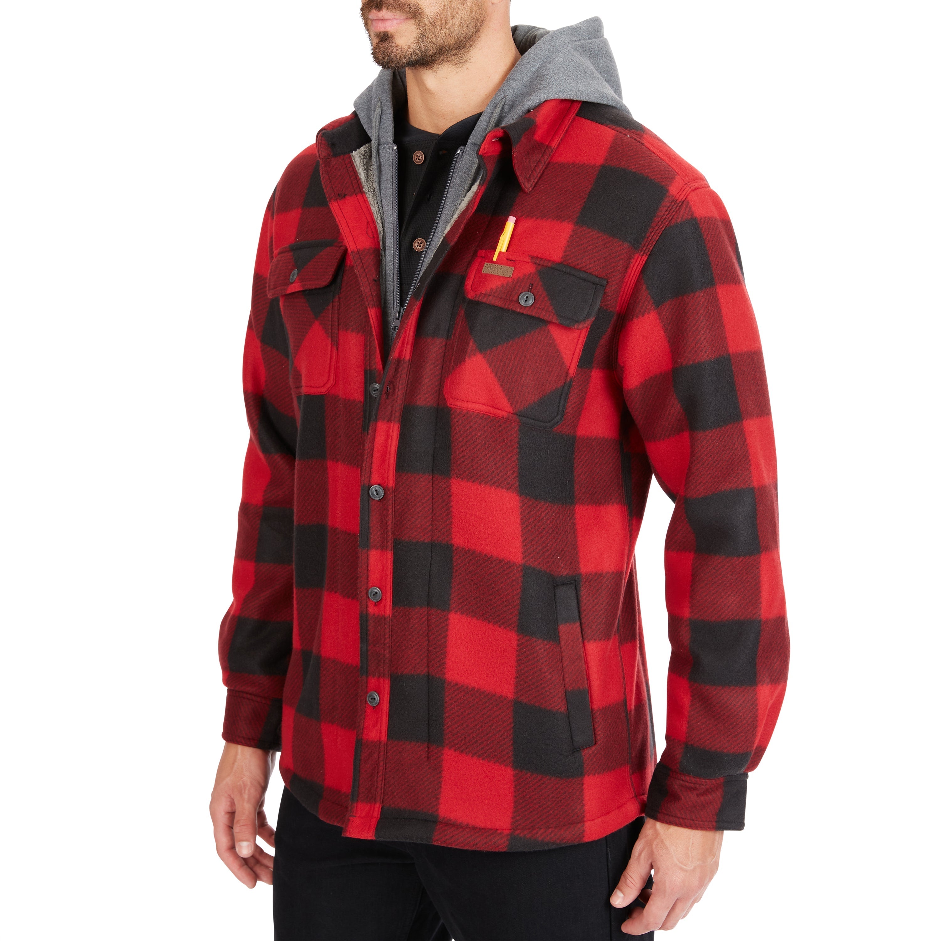  Smith's Workwear Sherpa-Lined Microfleece Shirt Jacket - Red/Black-503 - Bonton