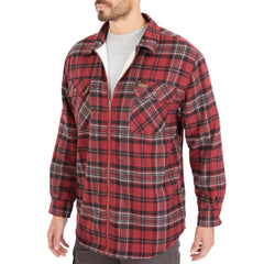 Zip-Front Sherpa-Lined Flannel Shirt Jacket