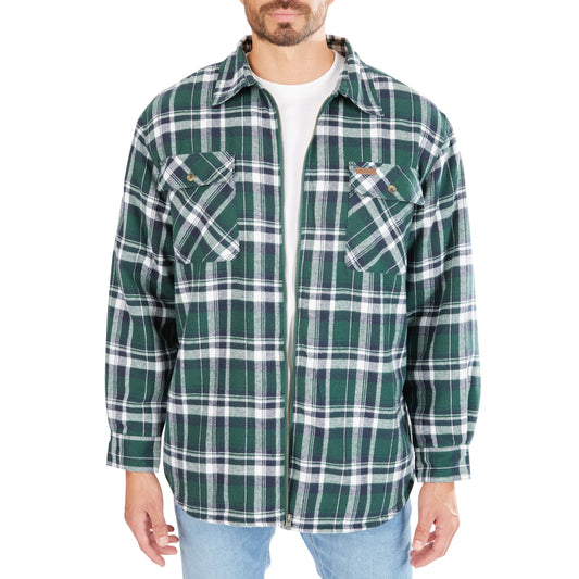 Zip-Front Sherpa-Lined Flannel Shirt Jacket