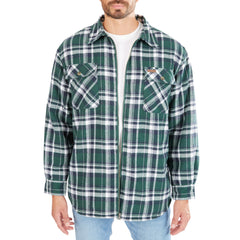 Zip-Front Sherpa-Lined Flannel Shirt Jacket