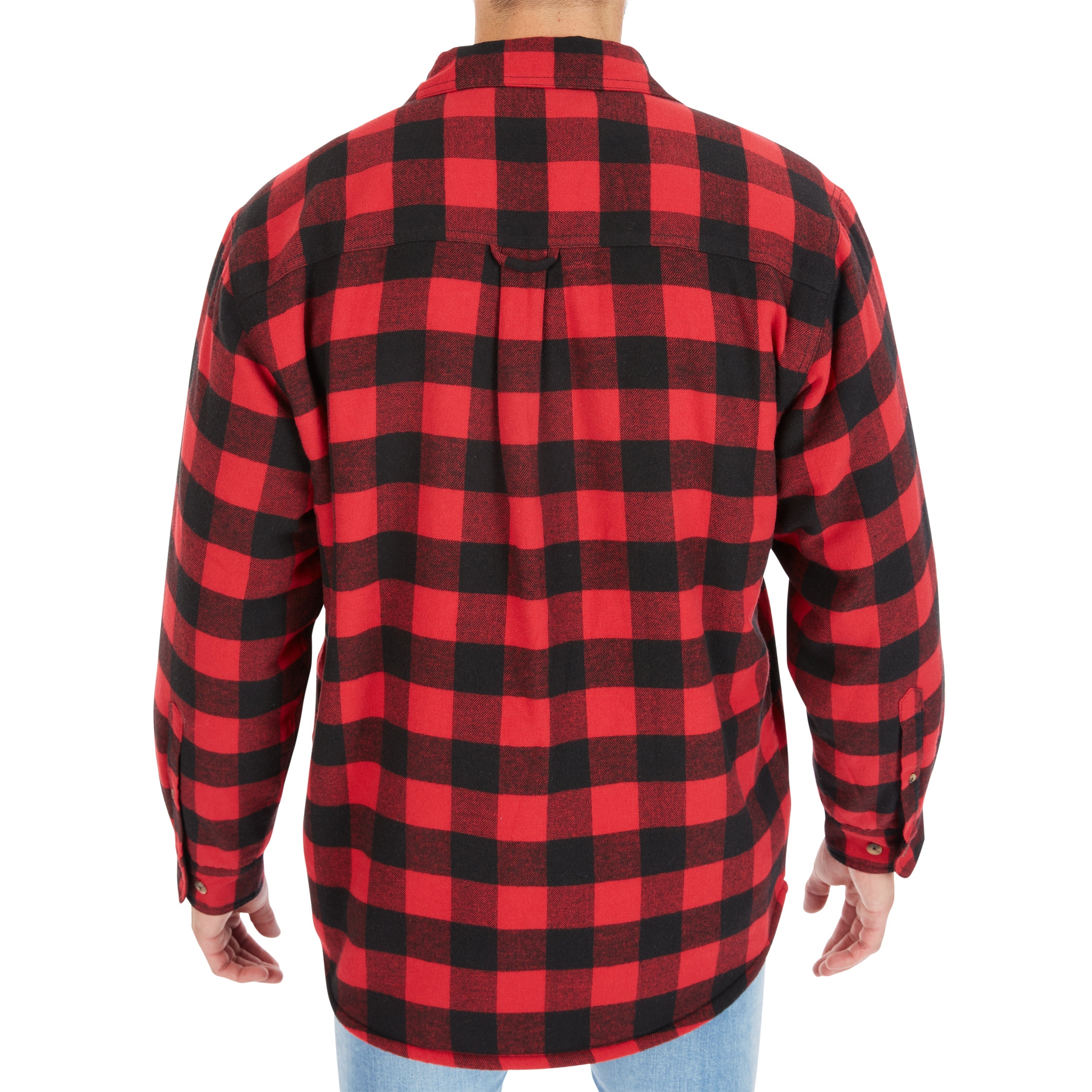  Smith's Workwear Zip-Front Sherpa-Lined Flannel Shirt Jacket - Red/Black - Bonton