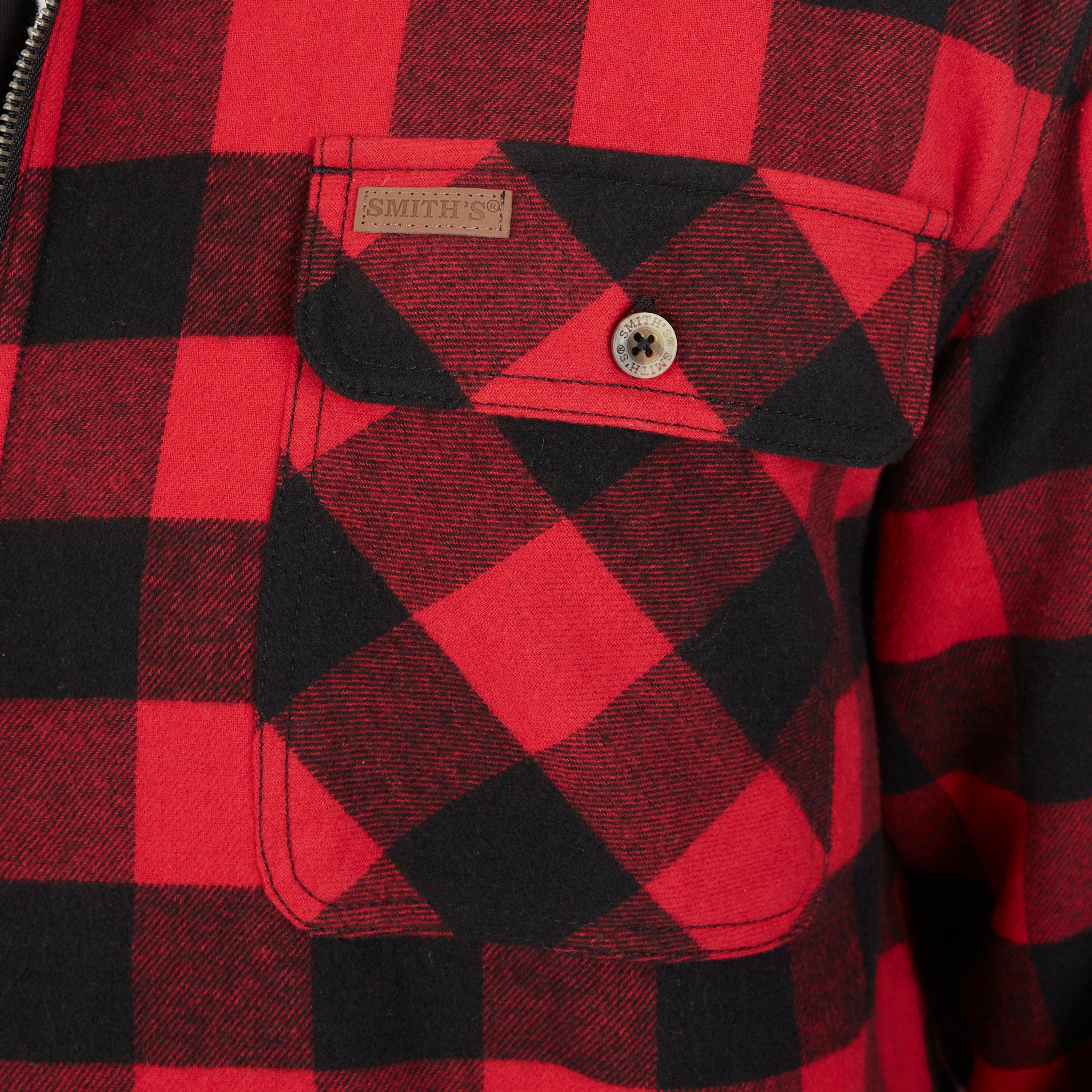  Smith's Workwear Zip-Front Sherpa-Lined Flannel Shirt Jacket - Red/Black - Bonton