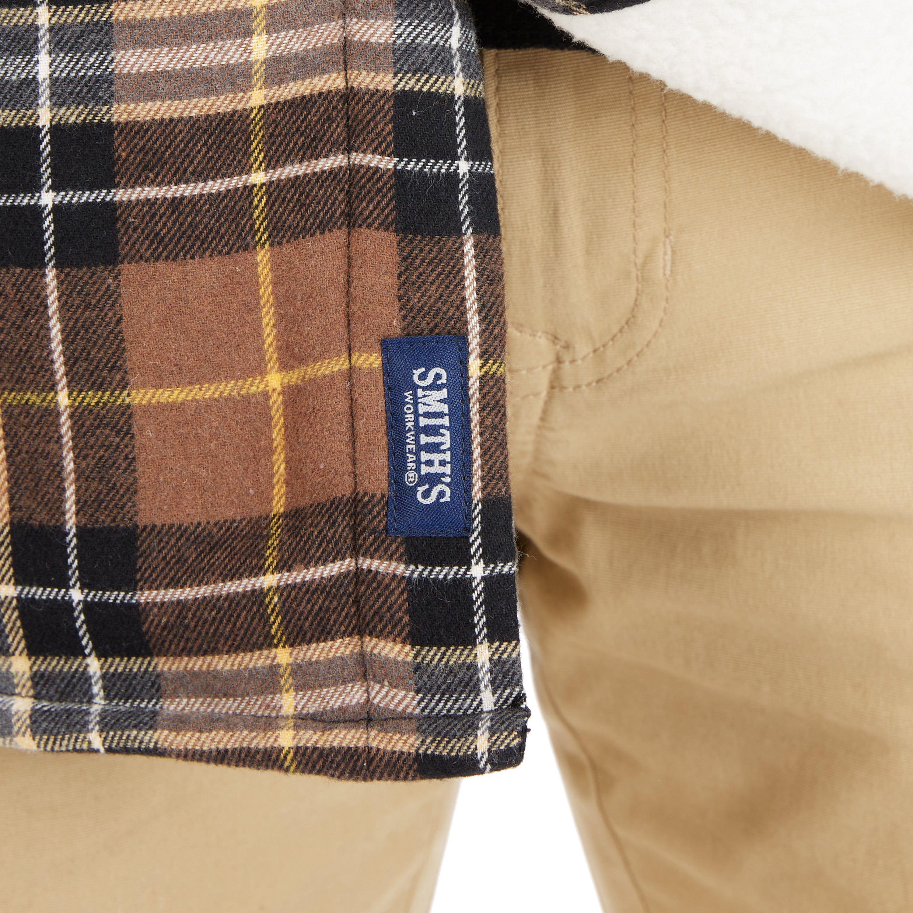  Smith's Workwear Sherpa-Lined Cotton Flannel Shirt Jacket - Camel Brown-437 - Bonton