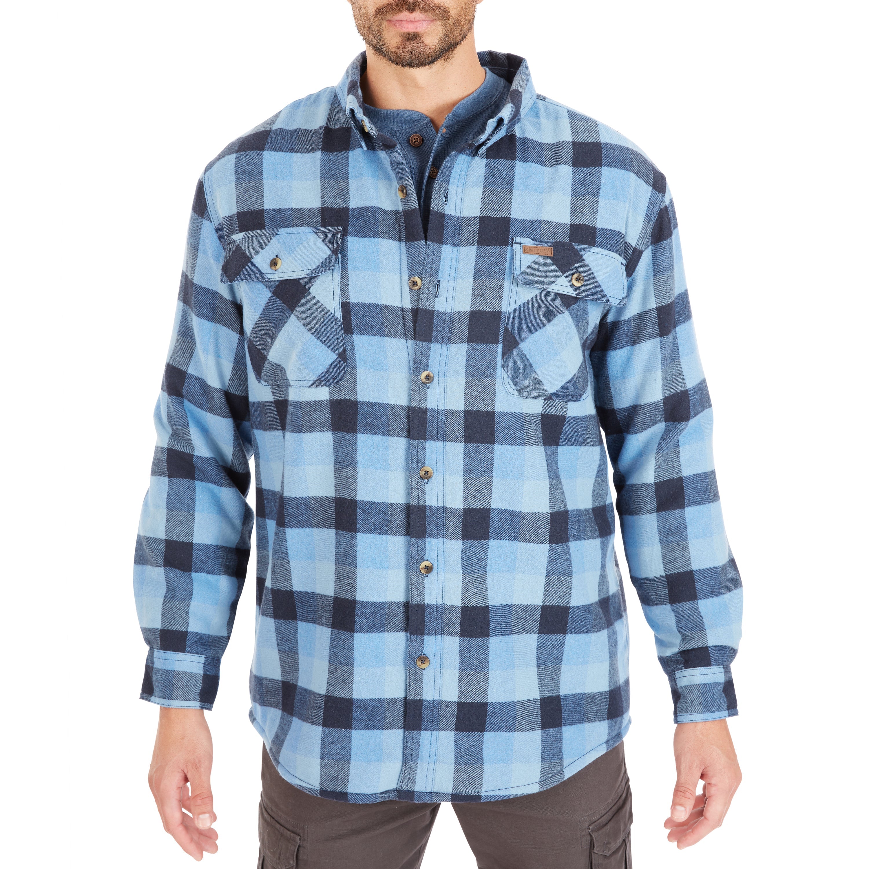  Smith's Workwear Sherpa-Lined Cotton Flannel Shirt Jacket - Stone/Black-55 - Bonton