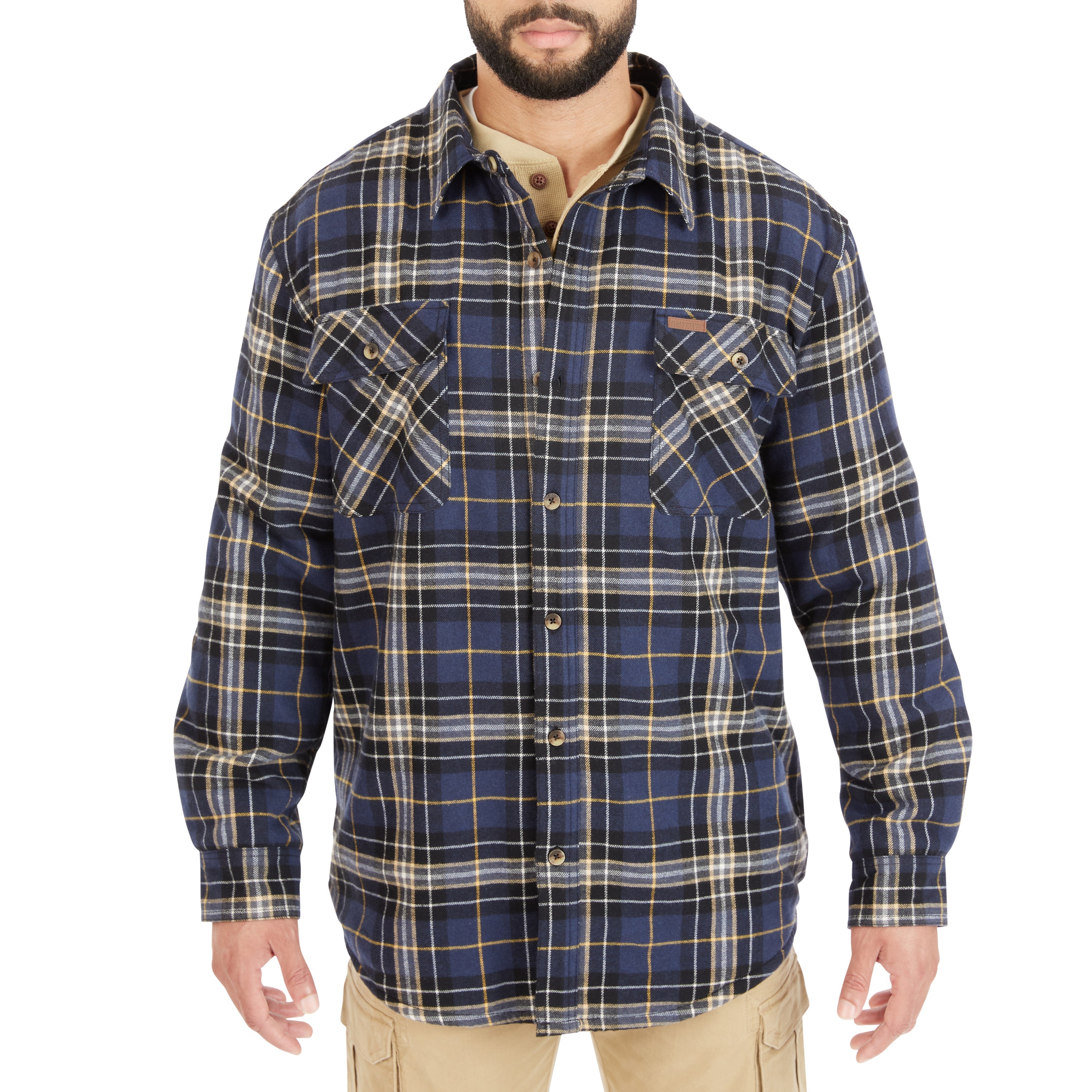  Smith's Workwear Sherpa-Lined Cotton Flannel Shirt Jacket - Stone/Black-55 - Bonton