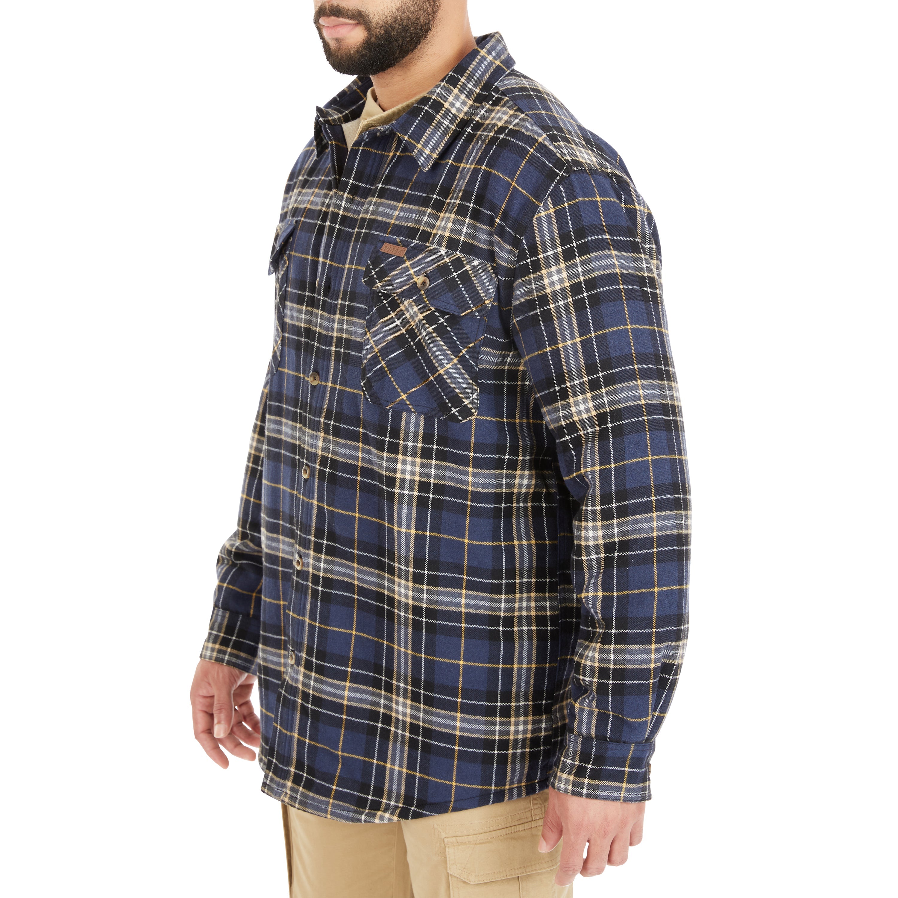  Smith's Workwear Sherpa-Lined Cotton Flannel Shirt Jacket - Stone/Black-55 - Bonton