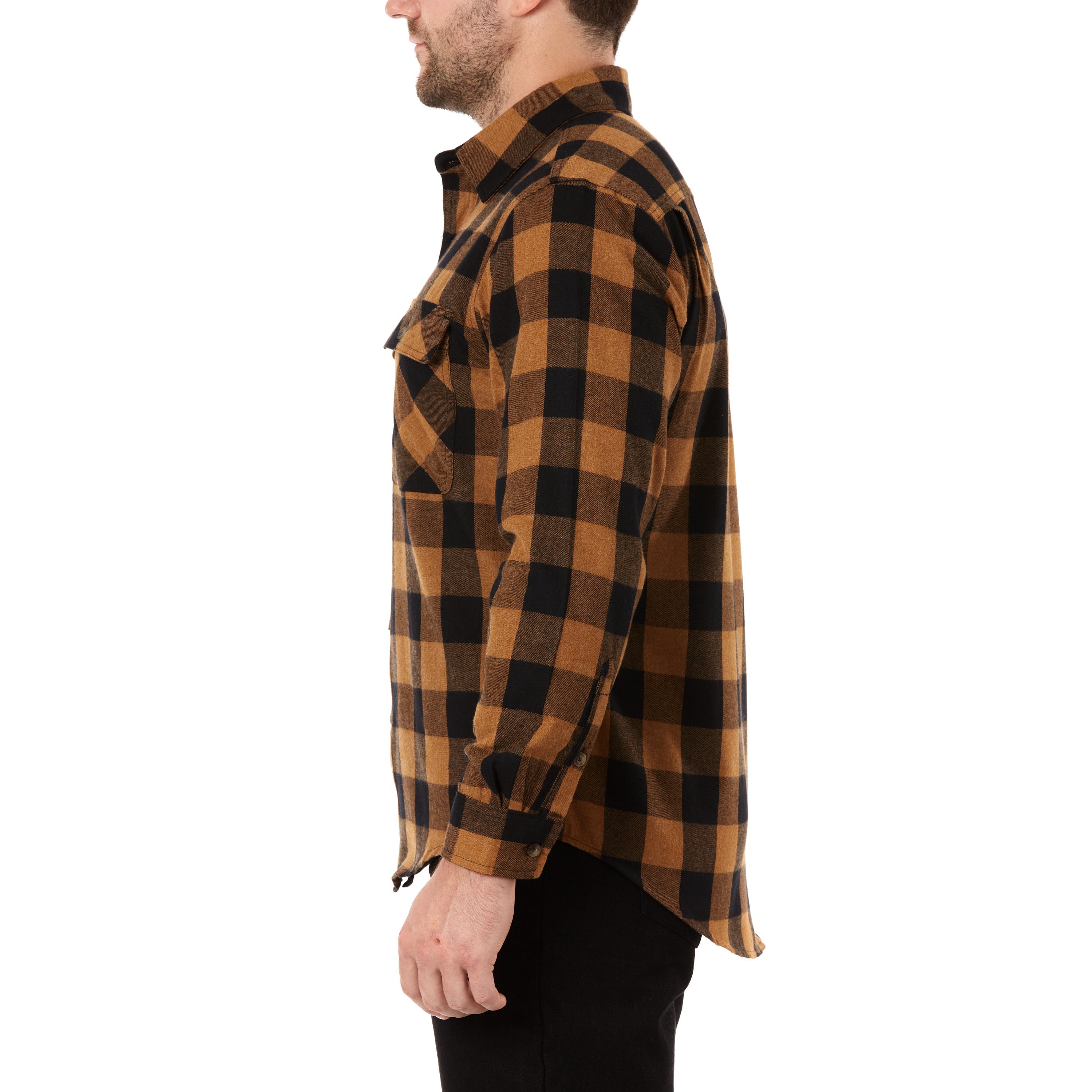  Smith's Workwear Two-Pocket Flannel Shirt - Heather Camel Brown/Black-203 - Bonton