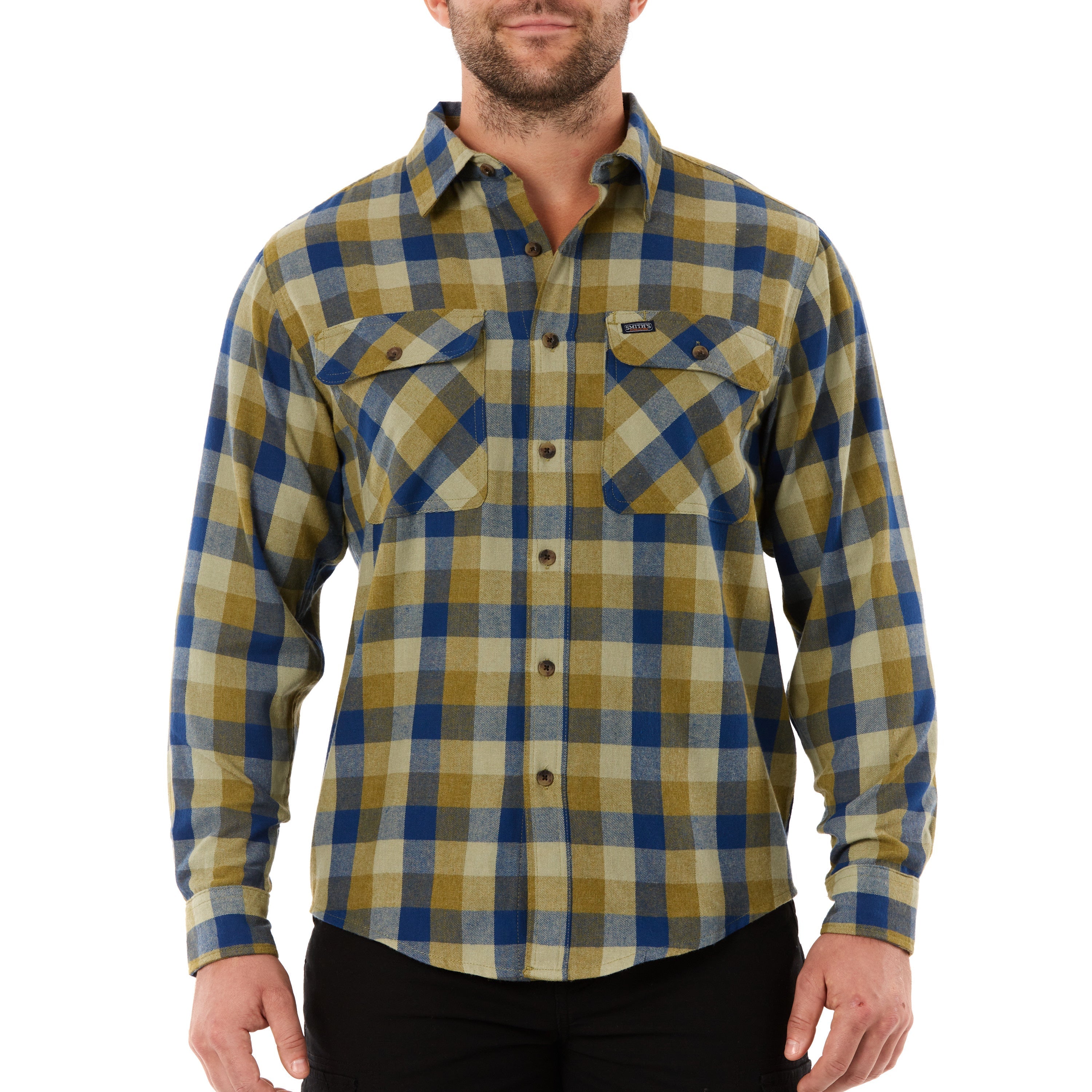  Smith's Workwear Two-Pocket Flannel Shirt - Heather Blue/Black-203 - Bonton