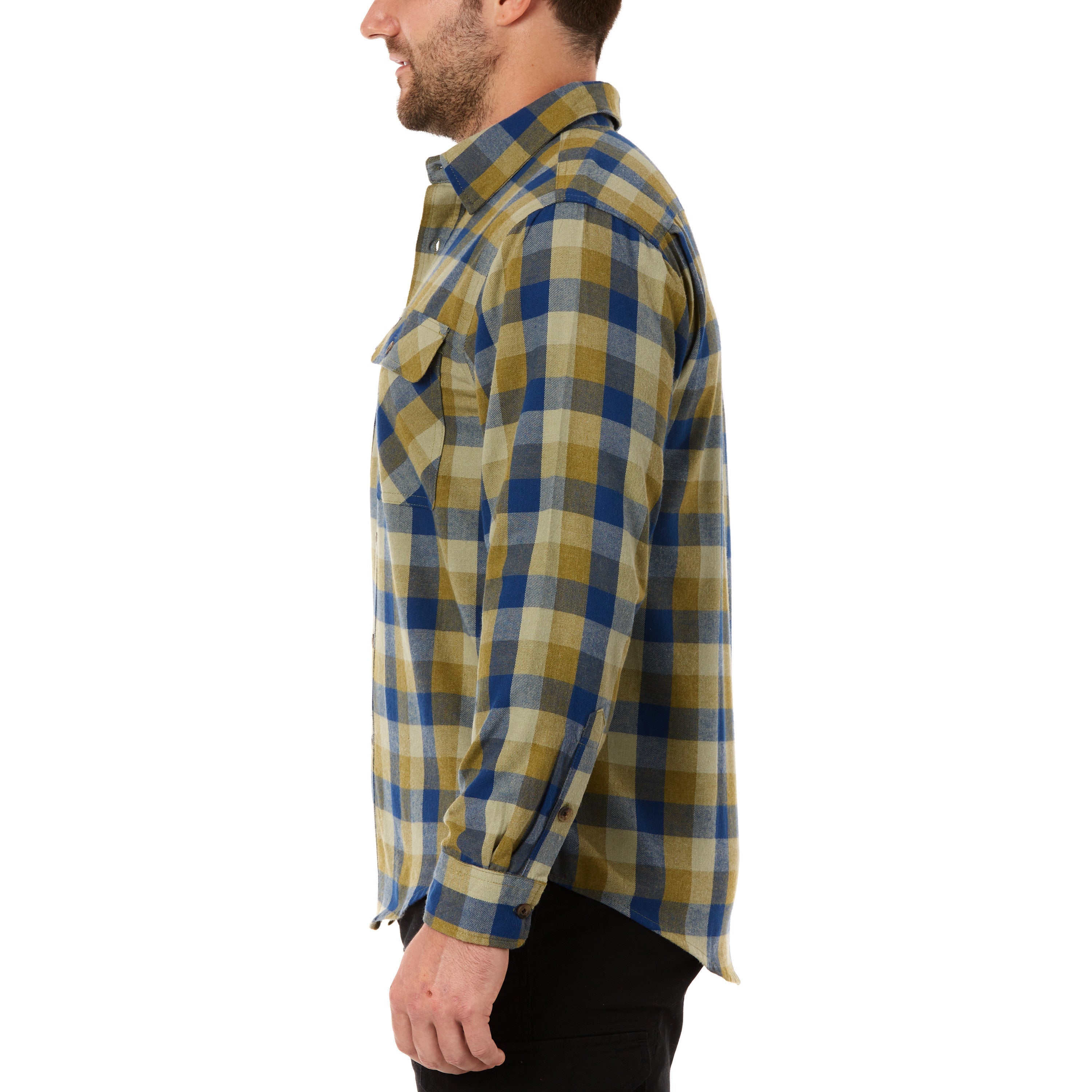  Smith's Workwear Two-Pocket Flannel Shirt - Heather Blue/Black-203 - Bonton