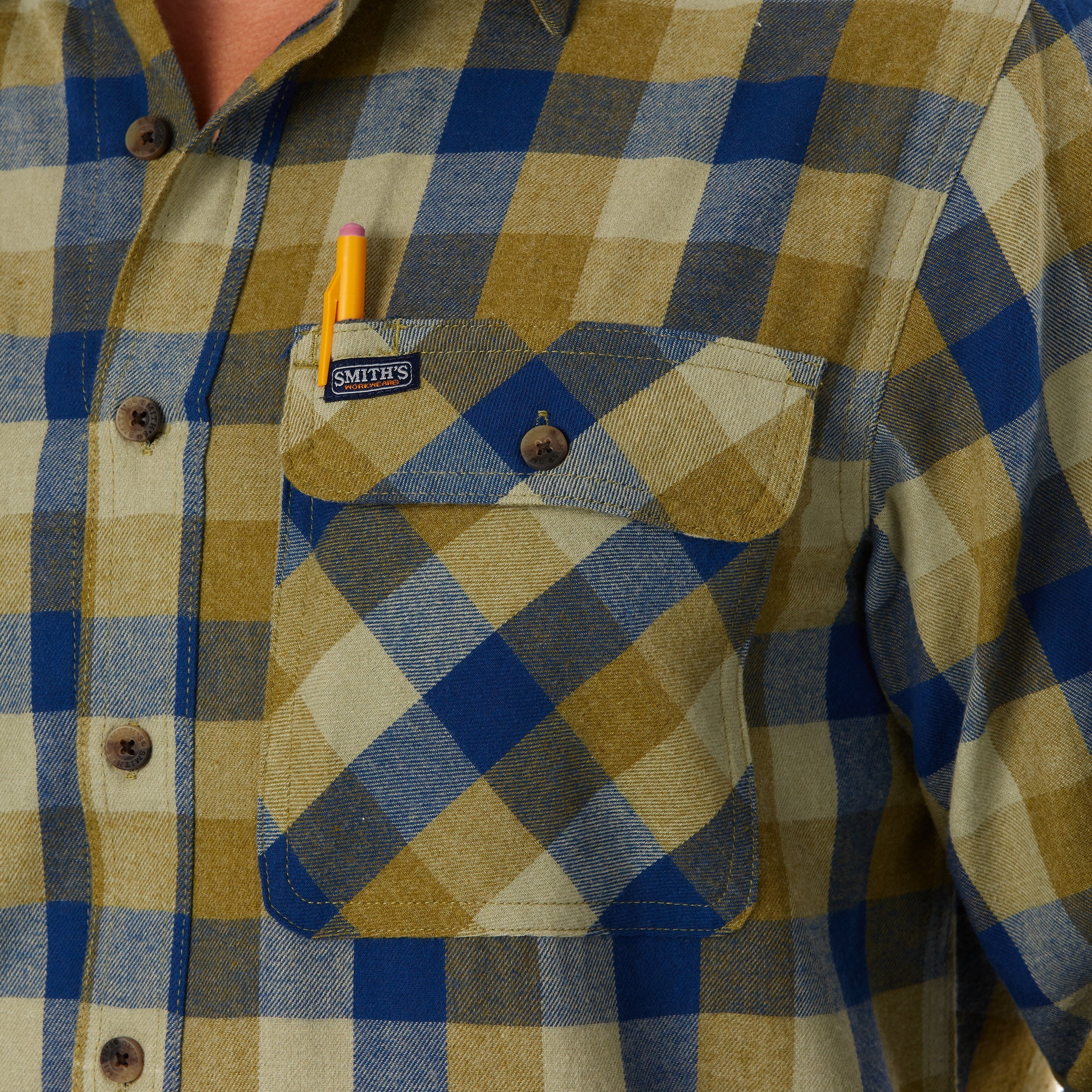  Smith's Workwear Two-Pocket Flannel Shirt - Heather Ivy/Blue-352 - Bonton