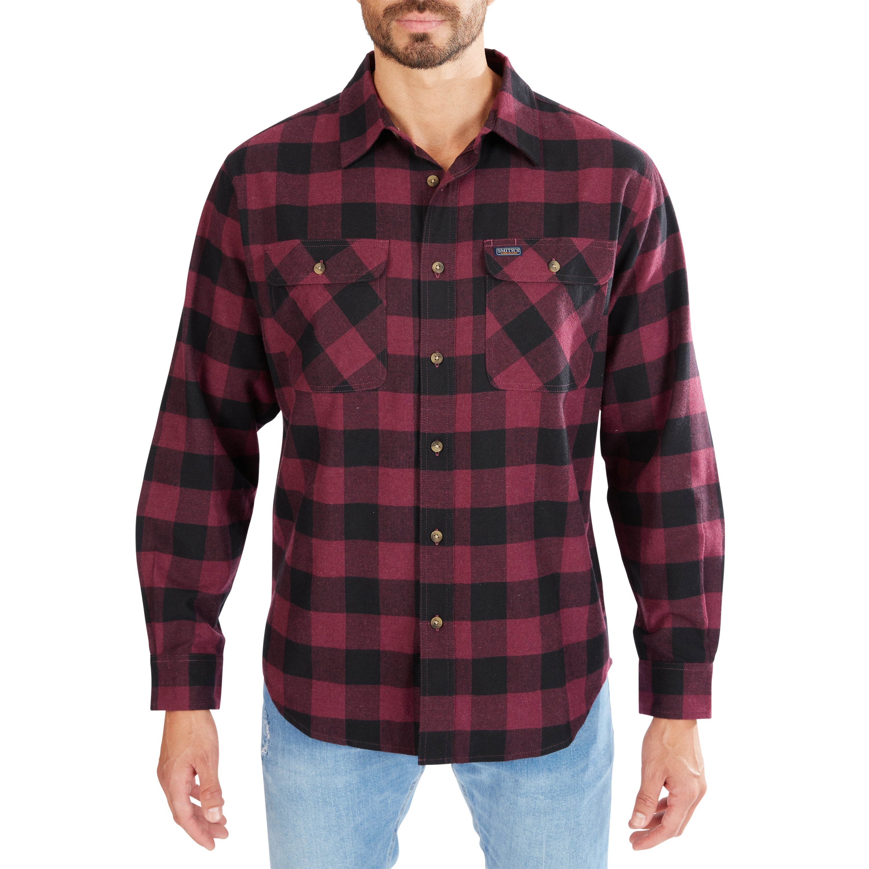  Smith's Workwear Two-Pocket Flannel Shirt - Heather Blue/Black-203 - Bonton