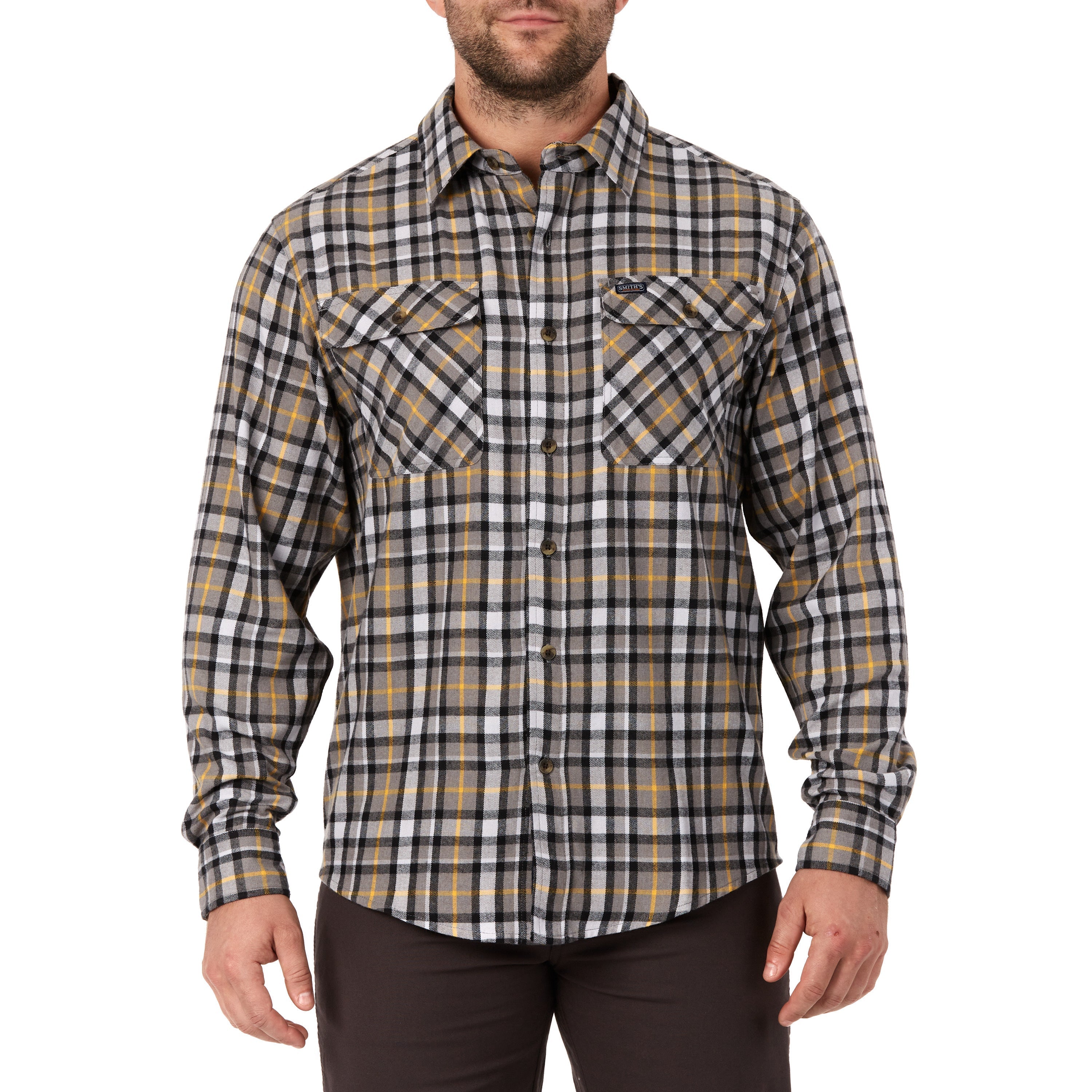  Smith's Workwear Plaid Two-Pocket Flannel Shirt - Heather Burgundy-388 - Bonton