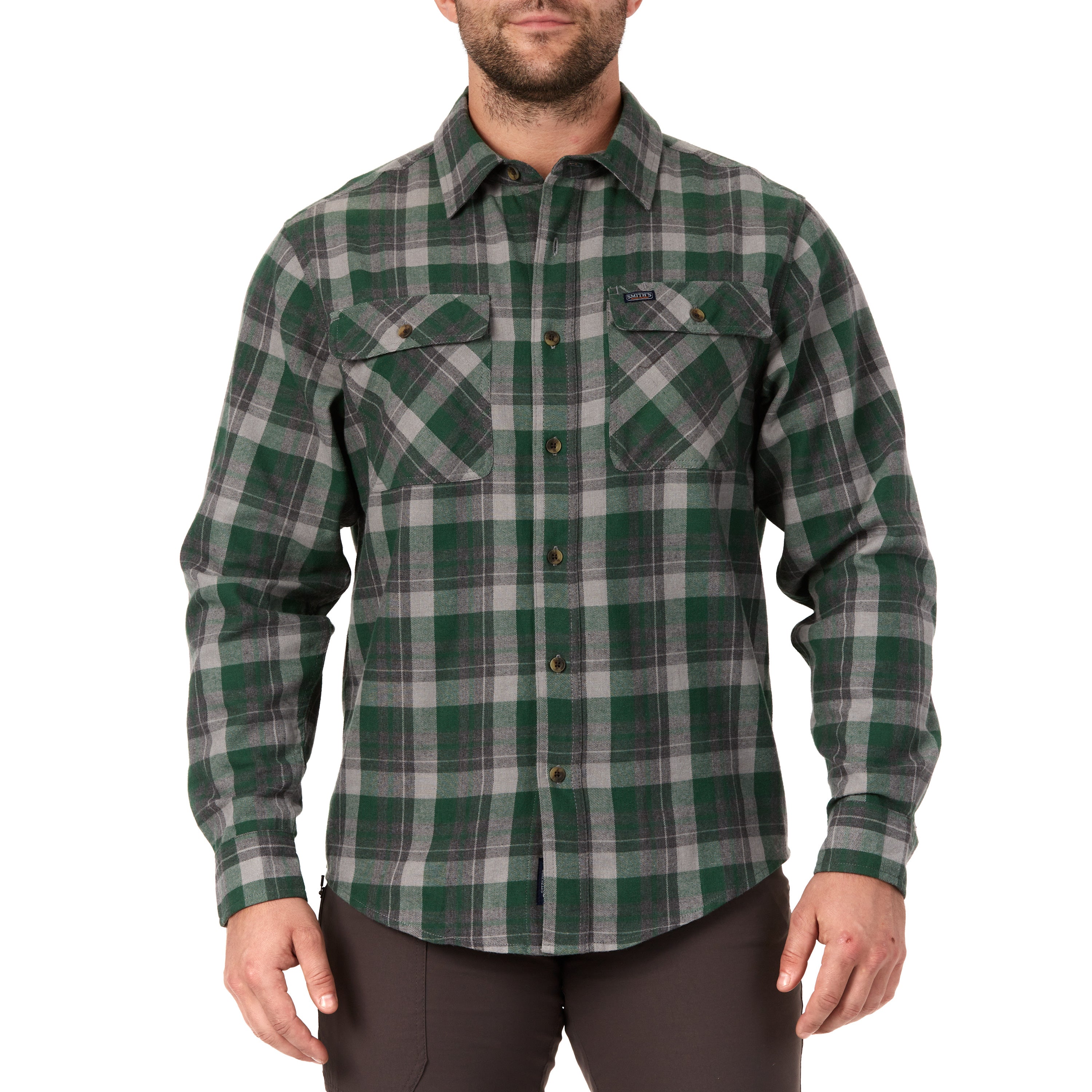  Smith's Workwear Plaid Two-Pocket Flannel Shirt - Heather Viridian-365 - Bonton