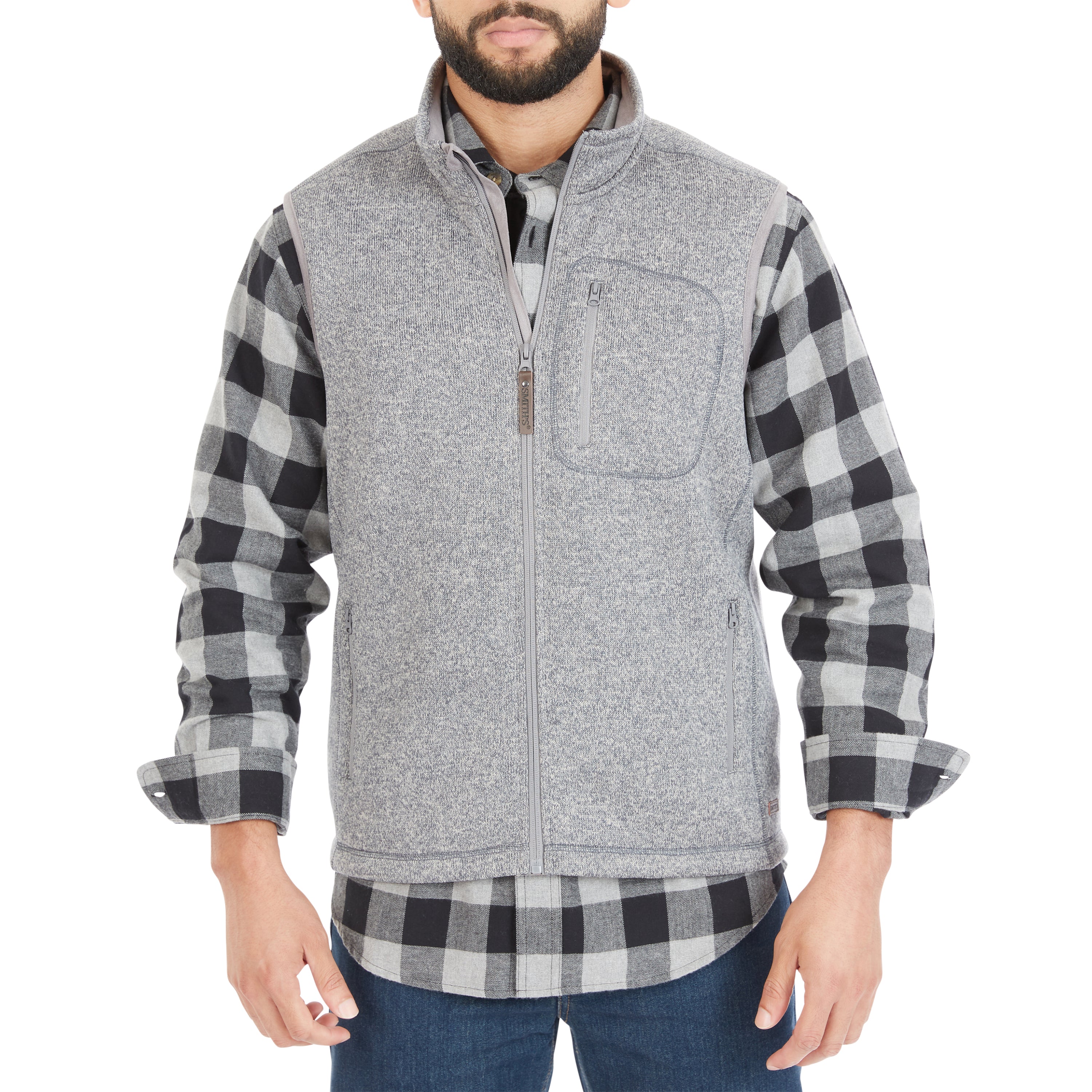  Smith's Workwear Sherpa-Lined Sweater Fleece Vest with Zip Pockets - Oatmeal Heather - Bonton