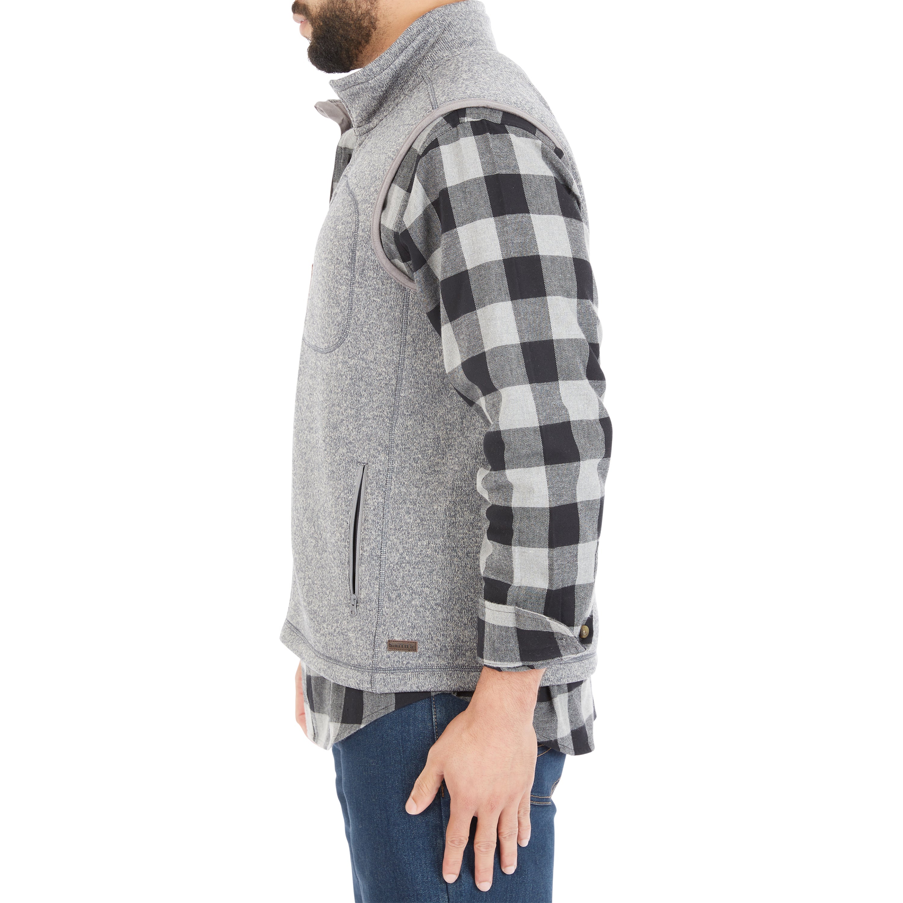  Smith's Workwear Sherpa-Lined Sweater Fleece Vest with Zip Pockets - Slate Blue Heather - Bonton