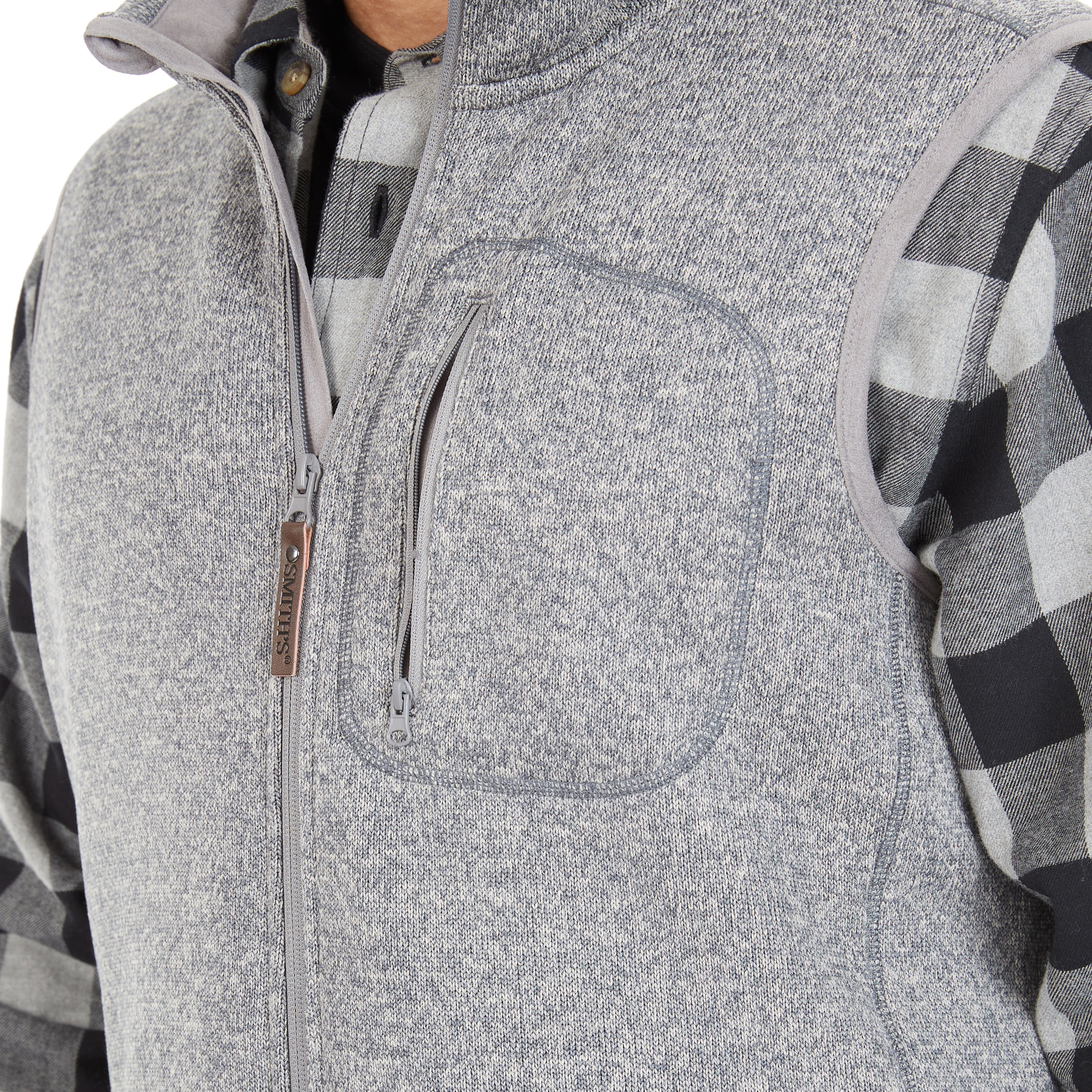  Smith's Workwear Sherpa-Lined Sweater Fleece Vest with Zip Pockets - Oatmeal Heather - Bonton