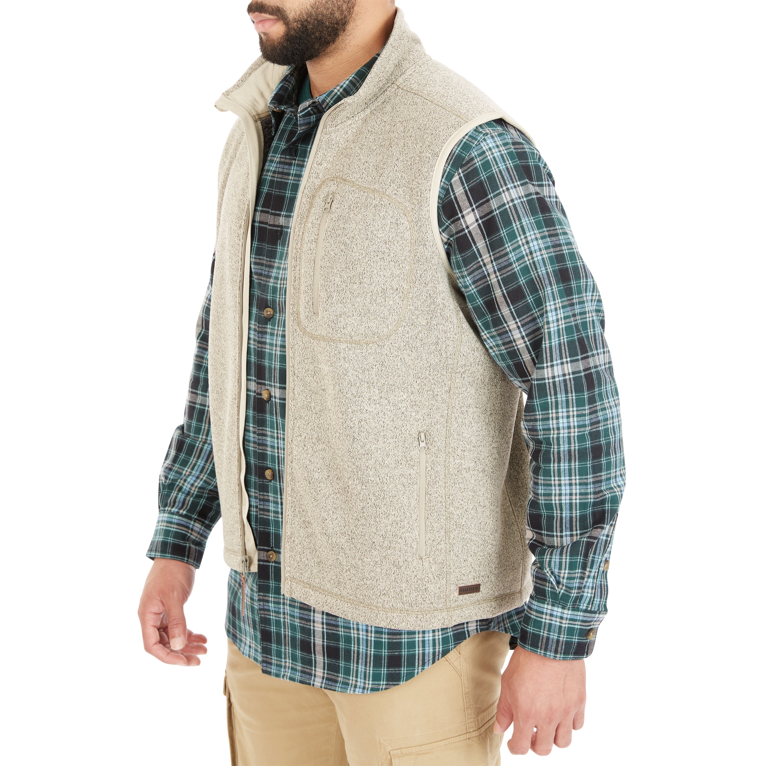  Smith's Workwear Sherpa-Lined Sweater Fleece Vest with Zip Pockets - Oatmeal Heather - Bonton