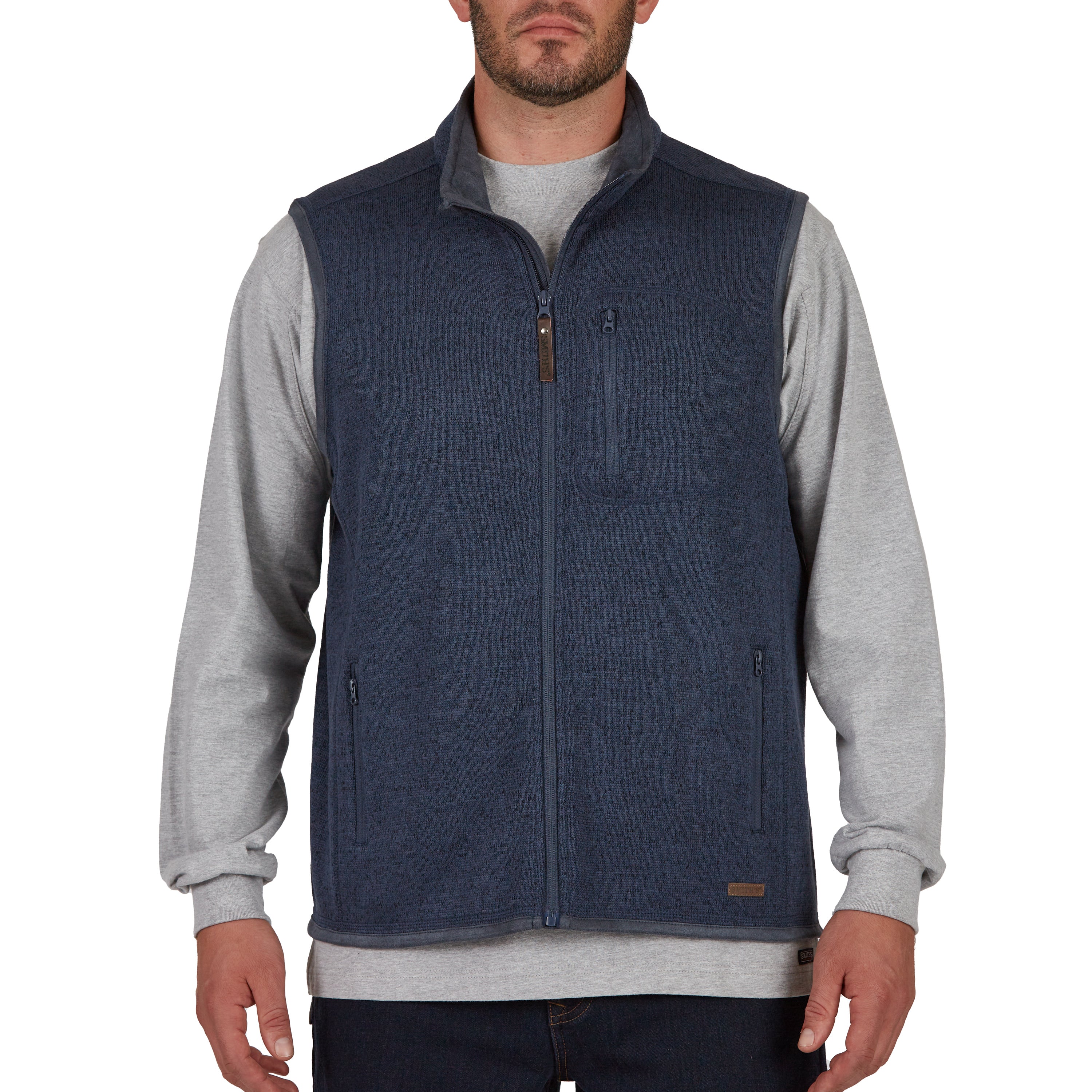  Smith's Workwear Sweater Fleece Vest with Zip Pockets - Slate Blue Heather - Bonton