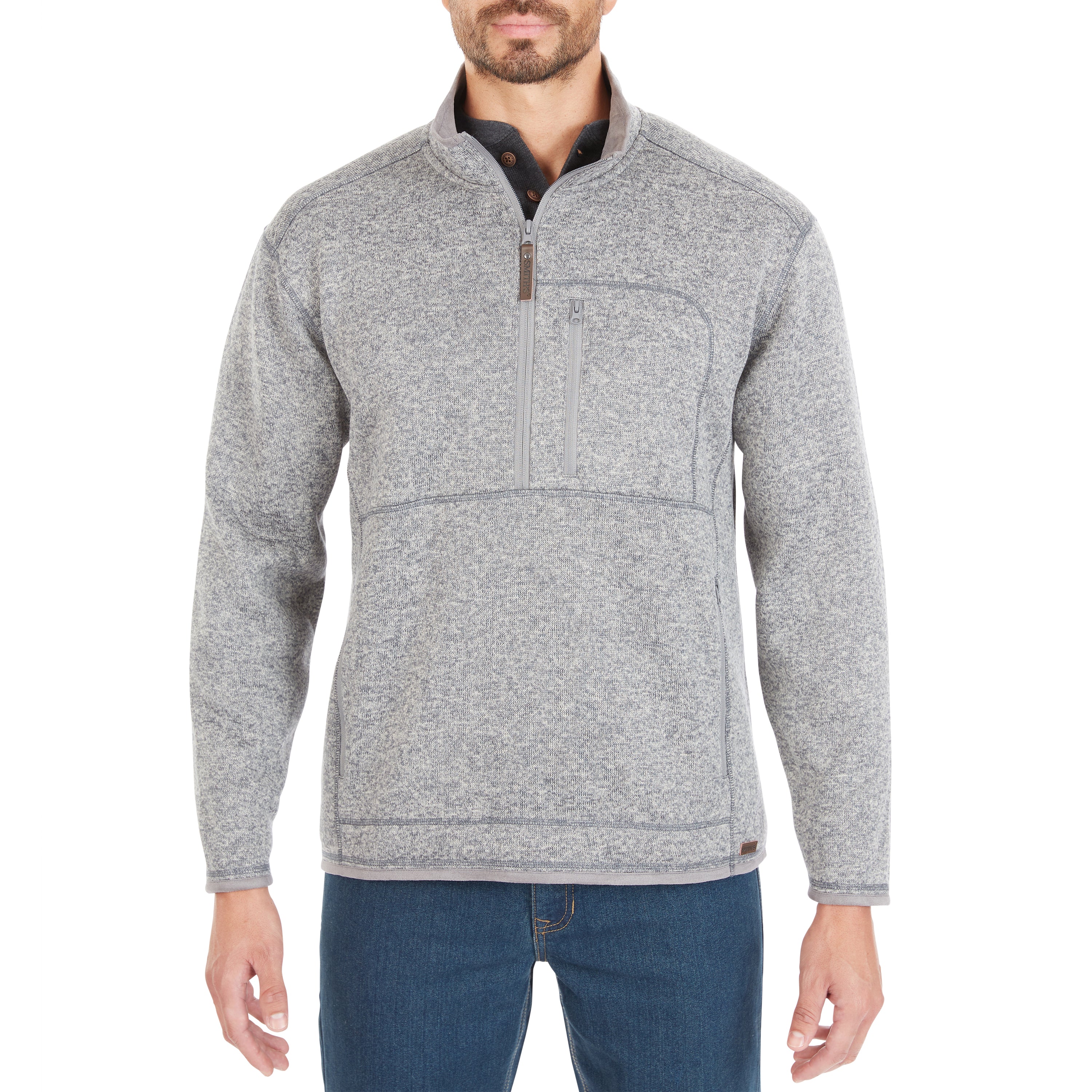  Smith's Workwear Sweater Fleece Quarter Zip Pullover - Slate Blue Heather - Bonton