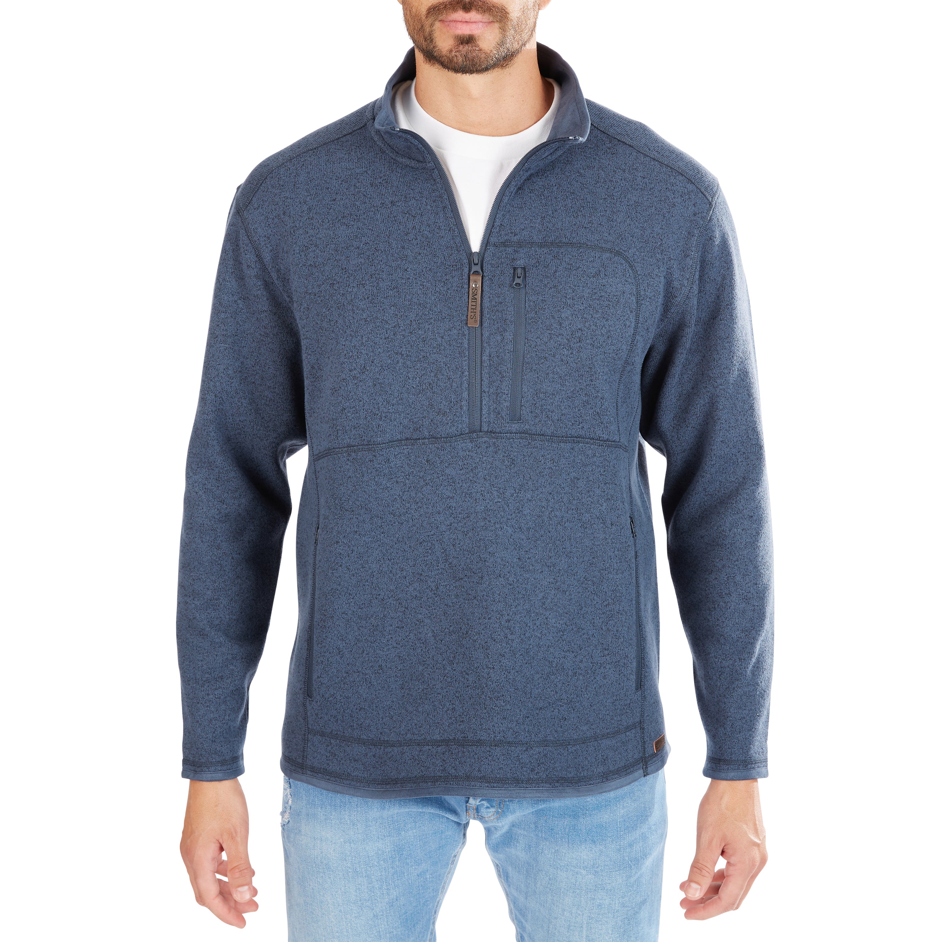  Smith's Workwear Sweater Fleece Quarter Zip Pullover - Slate Blue Heather - Bonton