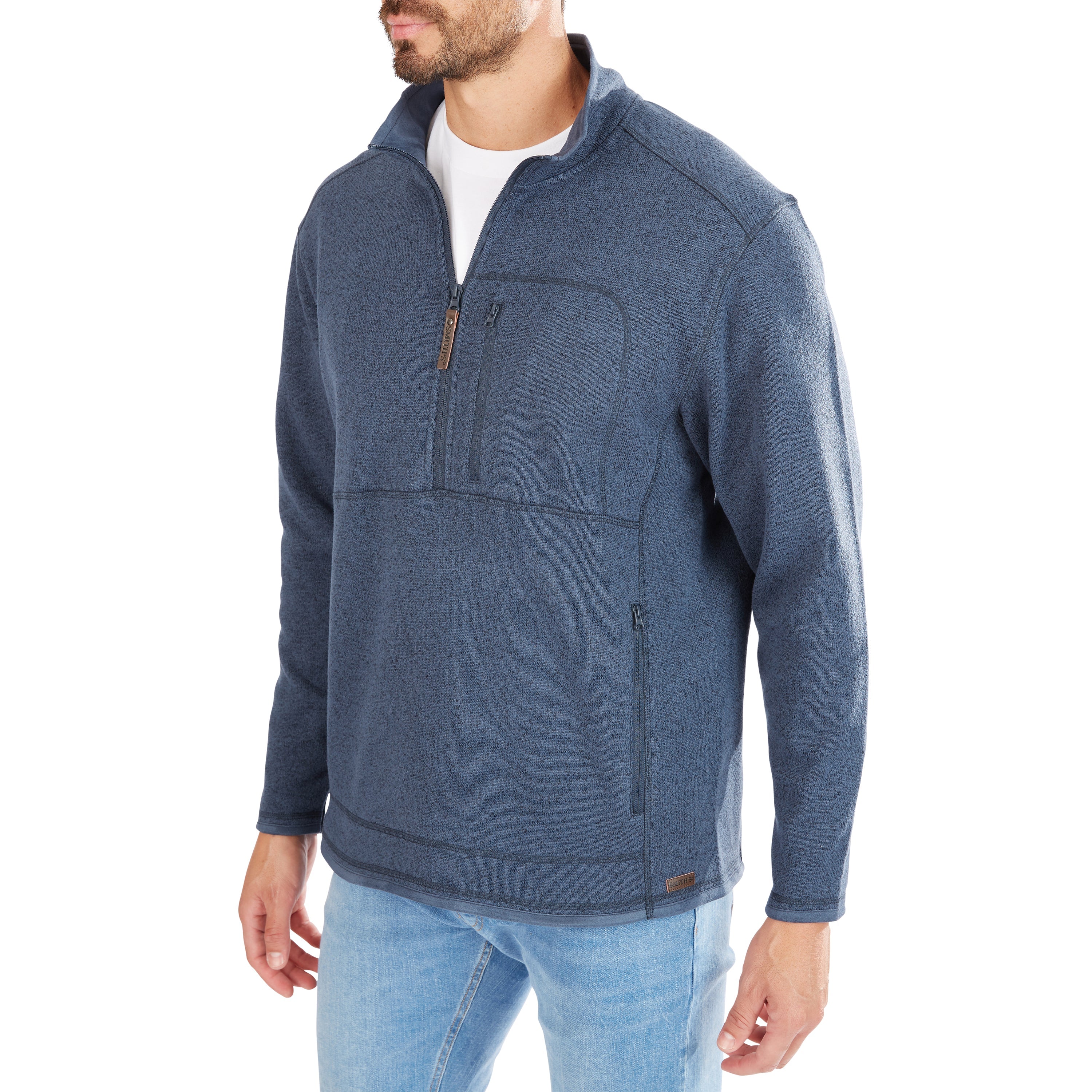  Smith's Workwear Sweater Fleece Quarter Zip Pullover - Slate Blue Heather - Bonton