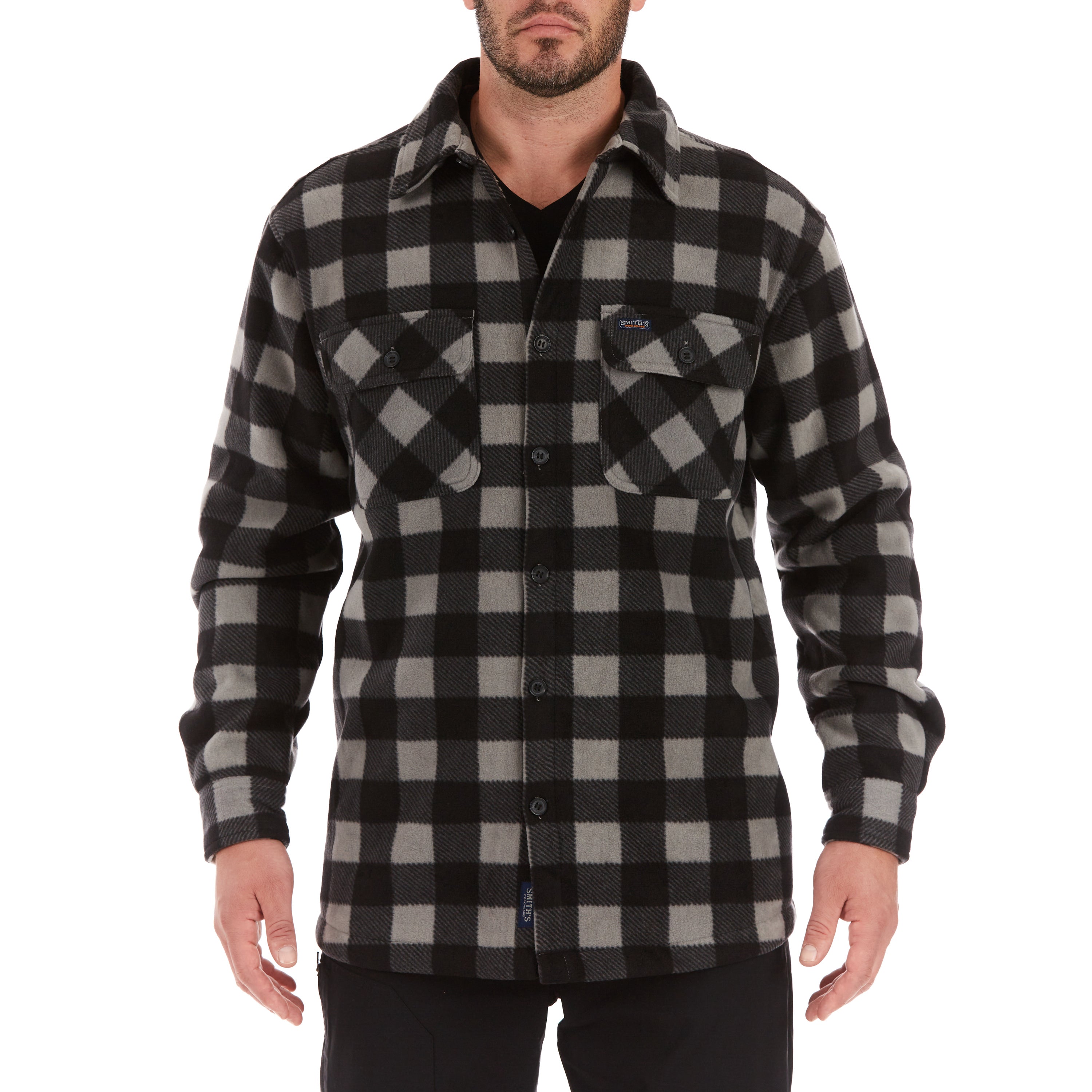  Smith's Workwear Sherpa-Lined Plaid Fleece Shirt Jacket - Olive/Black-503 - Bonton