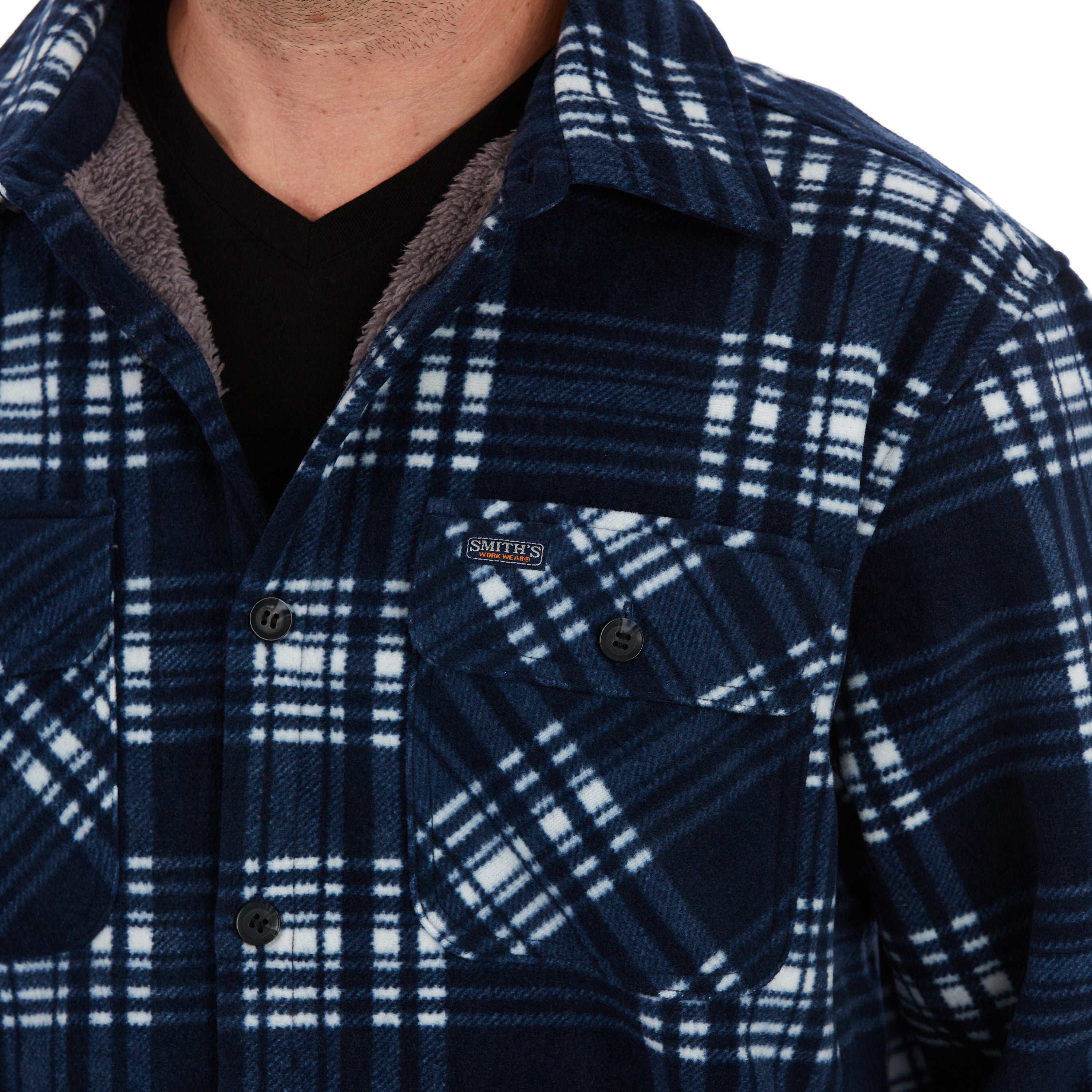  Smith's Workwear Sherpa-Lined Plaid Fleece Shirt Jacket - Red/Black-503 - Bonton