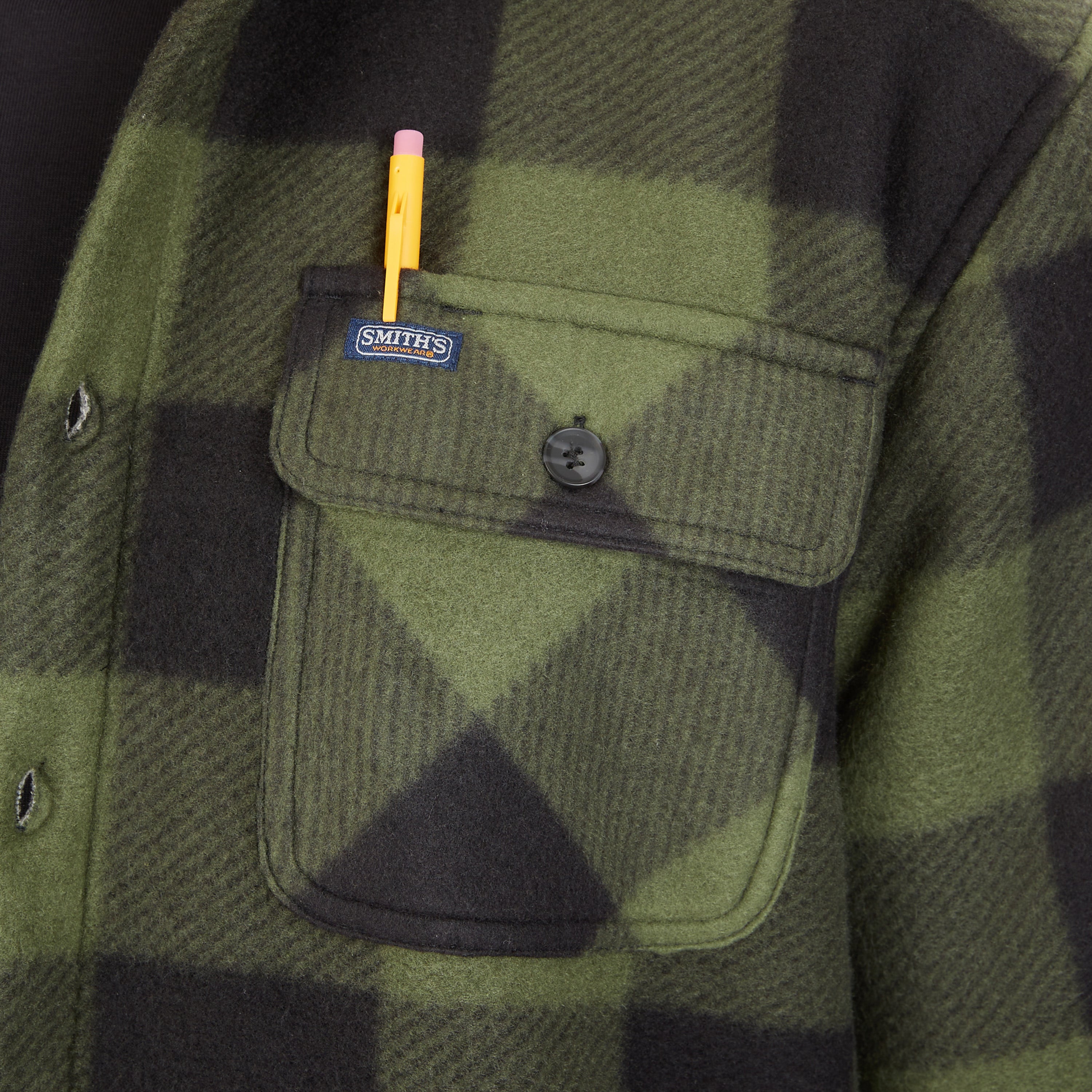  Smith's Workwear Sherpa-Lined Plaid Fleece Shirt Jacket - Olive/Black-503 - Bonton