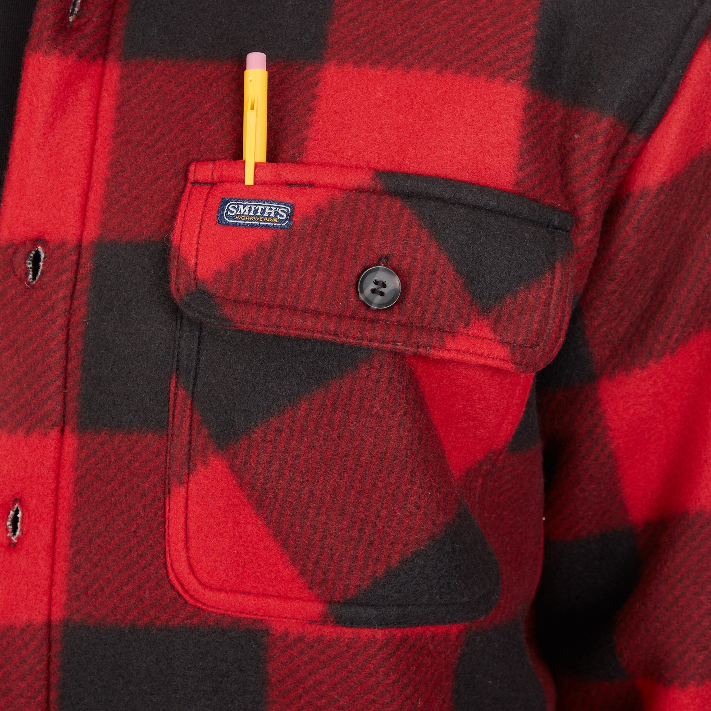  Smith's Workwear Sherpa-Lined Plaid Fleece Shirt Jacket - Red/Black-503 - Bonton