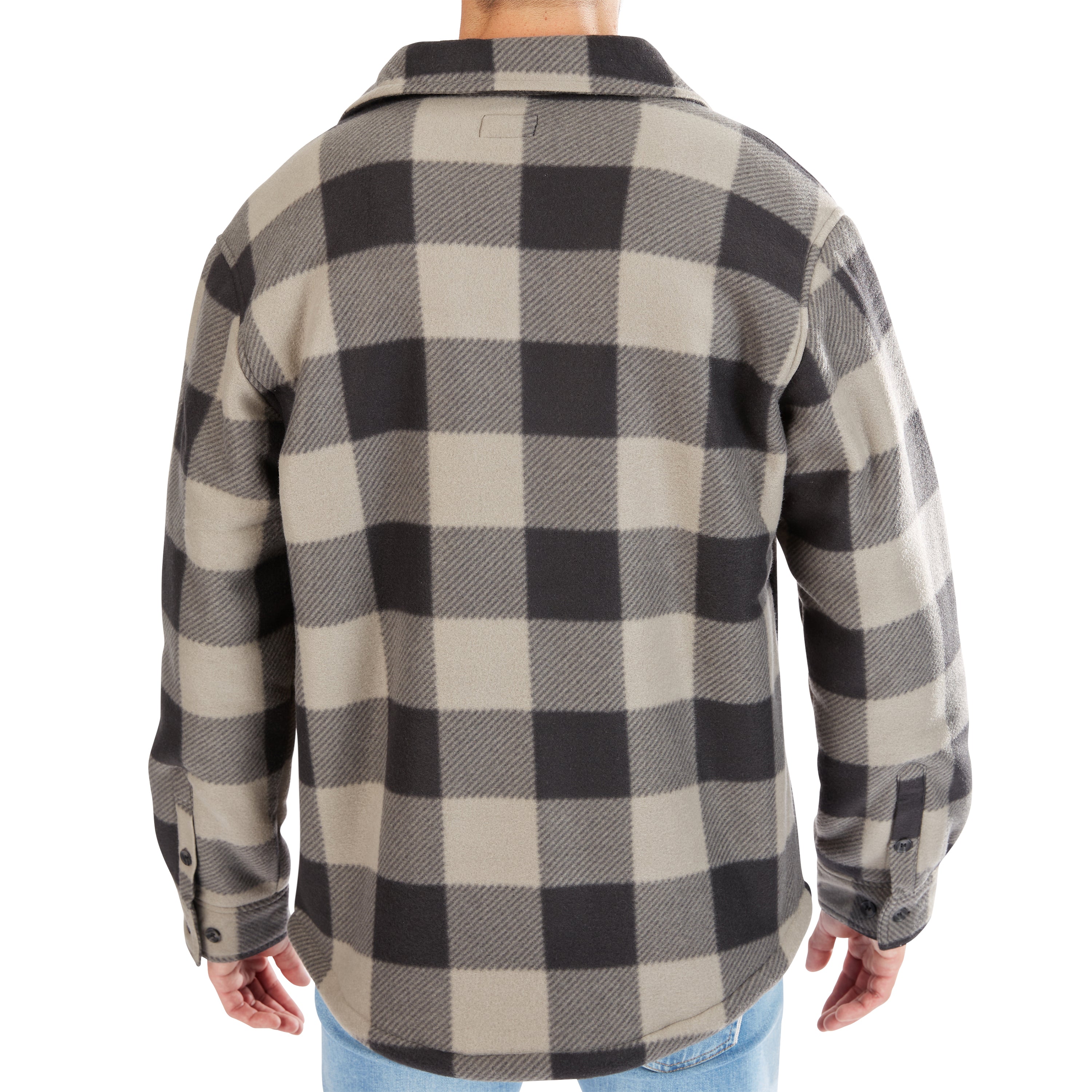  Smith's Workwear Sherpa-Lined Plaid Fleece Shirt Jacket - Stone/Black-503 - Bonton