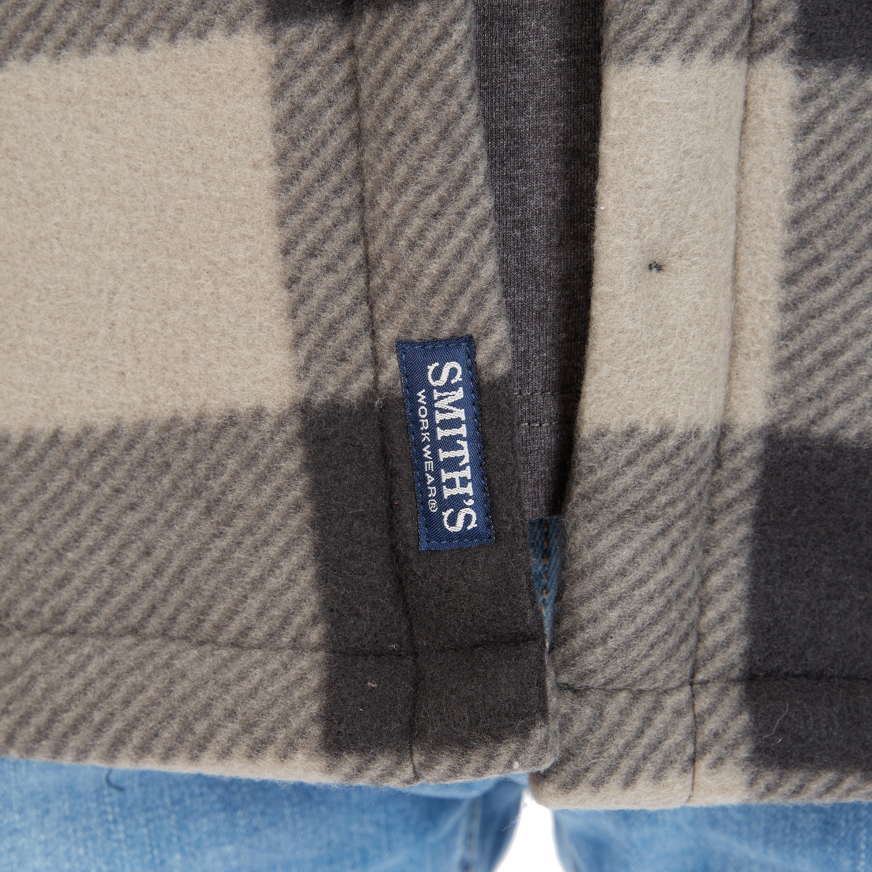  Smith's Workwear Sherpa-Lined Plaid Fleece Shirt Jacket - Navy/White-319 - Bonton