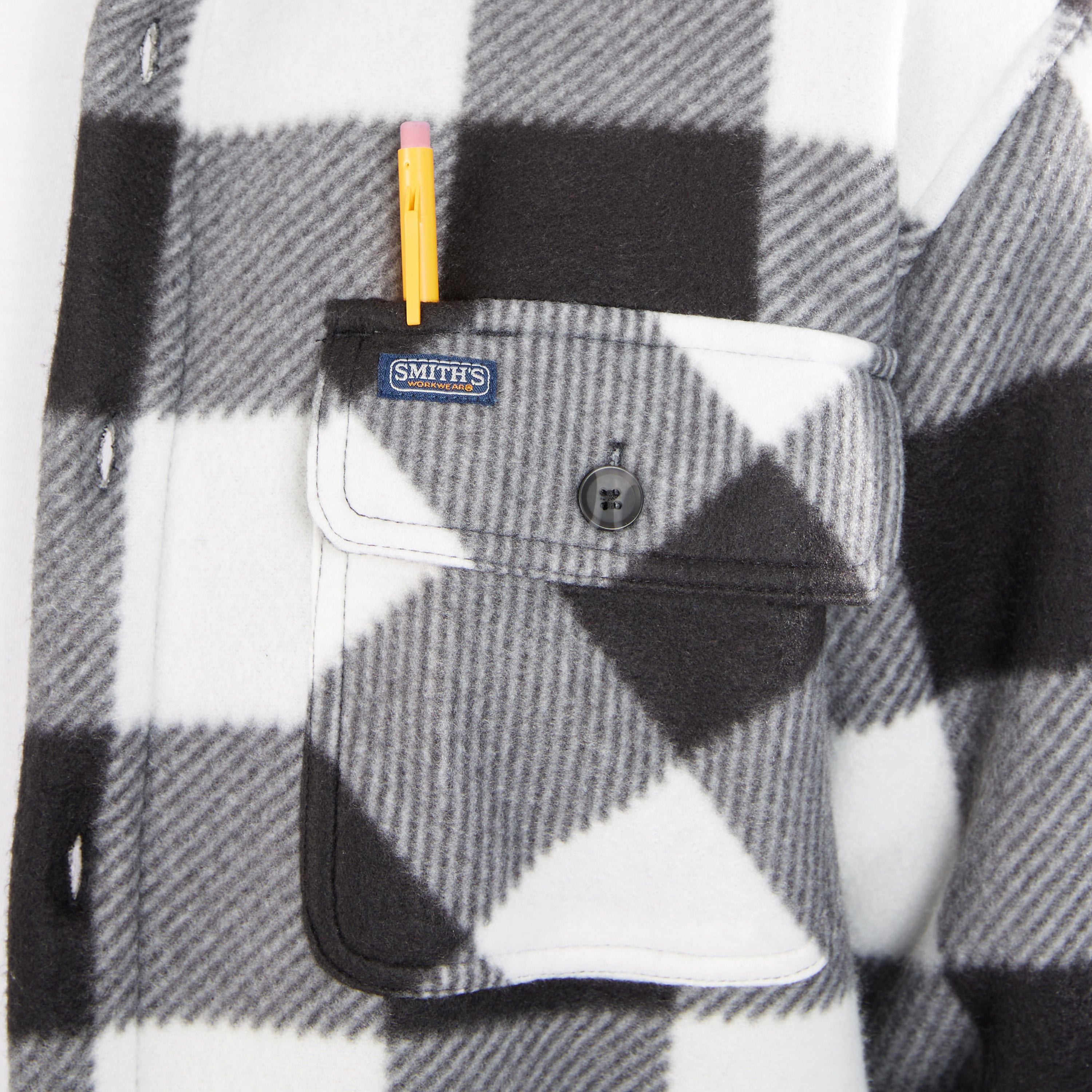  Smith's Workwear Sherpa-Lined Plaid Fleece Shirt Jacket - White/Black-503 - Bonton