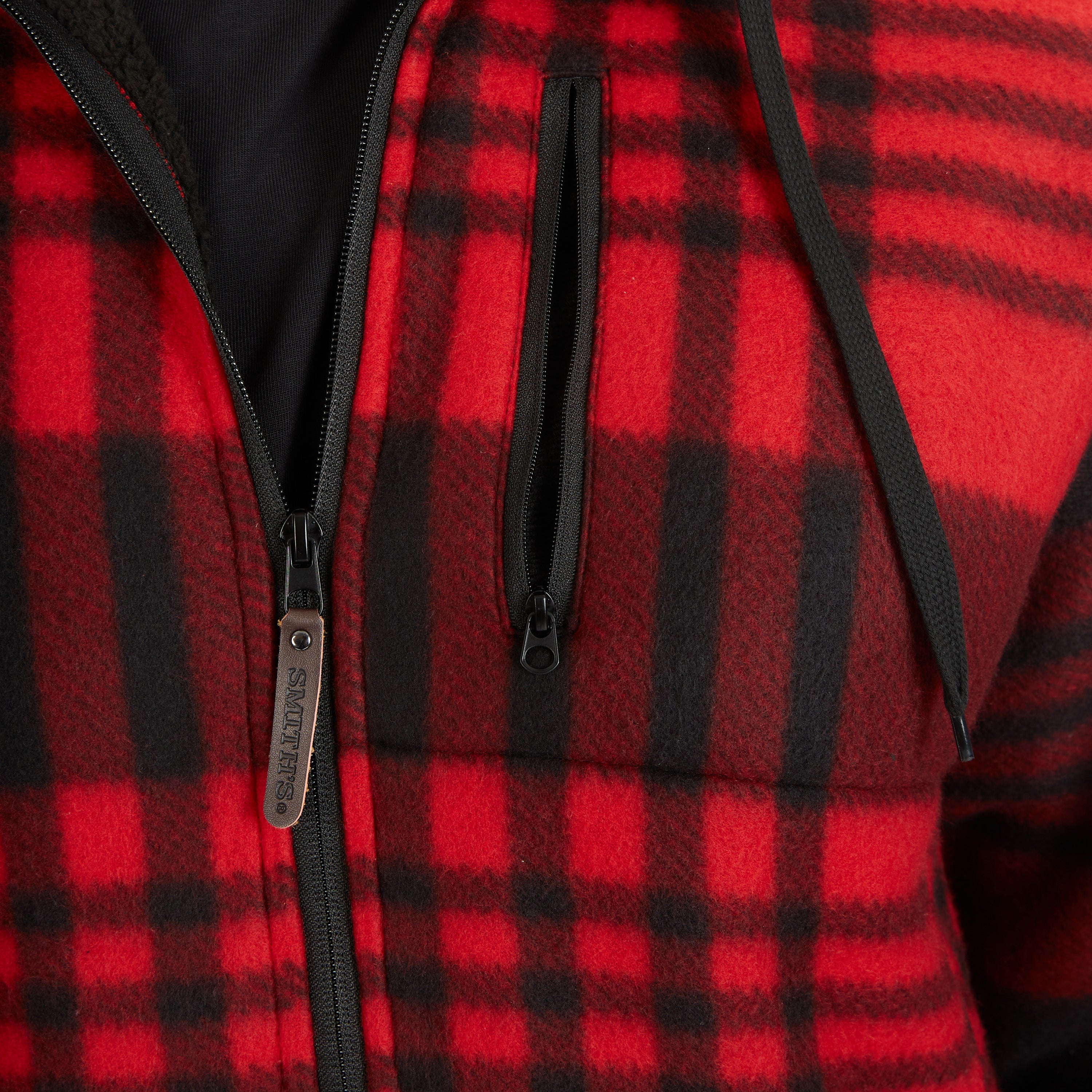  Smith's Workwear Butter-Sherpa Lined Plaid Polar Fleece Full Zip Hooded Jacket - Red-262 - Bonton