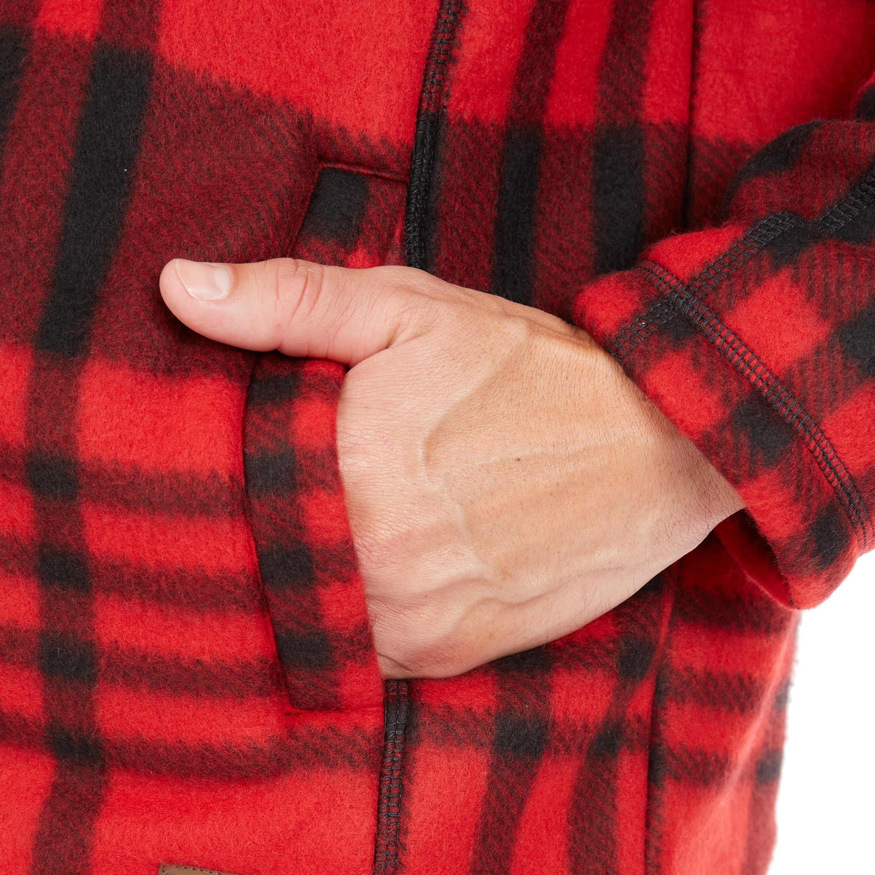  Smith's Workwear Butter-Sherpa Lined Plaid Polar Fleece Full Zip Hooded Jacket - Red-262 - Bonton