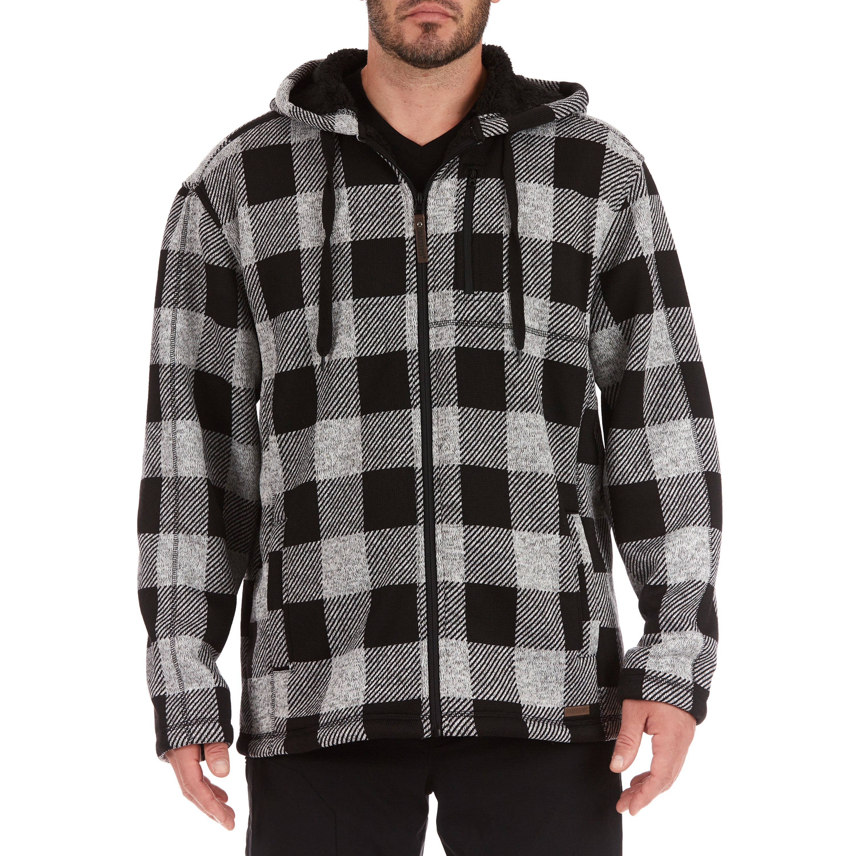  Smith's Workwear Sherpa-Lined Sweater Fleece Full Zip Hooded Jacket - Heather Grey/Black - Bonton