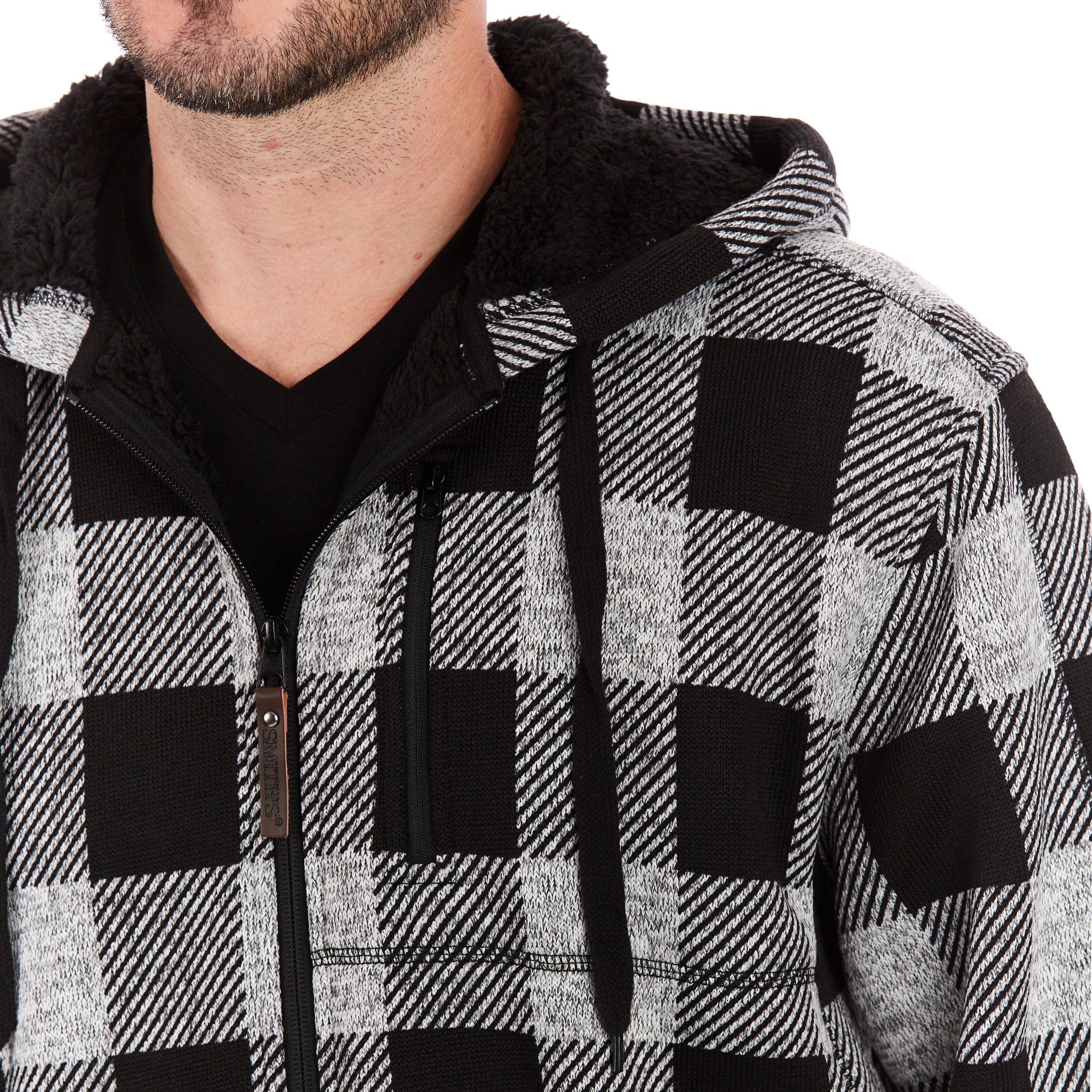  Smith's Workwear Sherpa-Lined Sweater Fleece Full Zip Hooded Jacket - Heather Grey/Black - Bonton