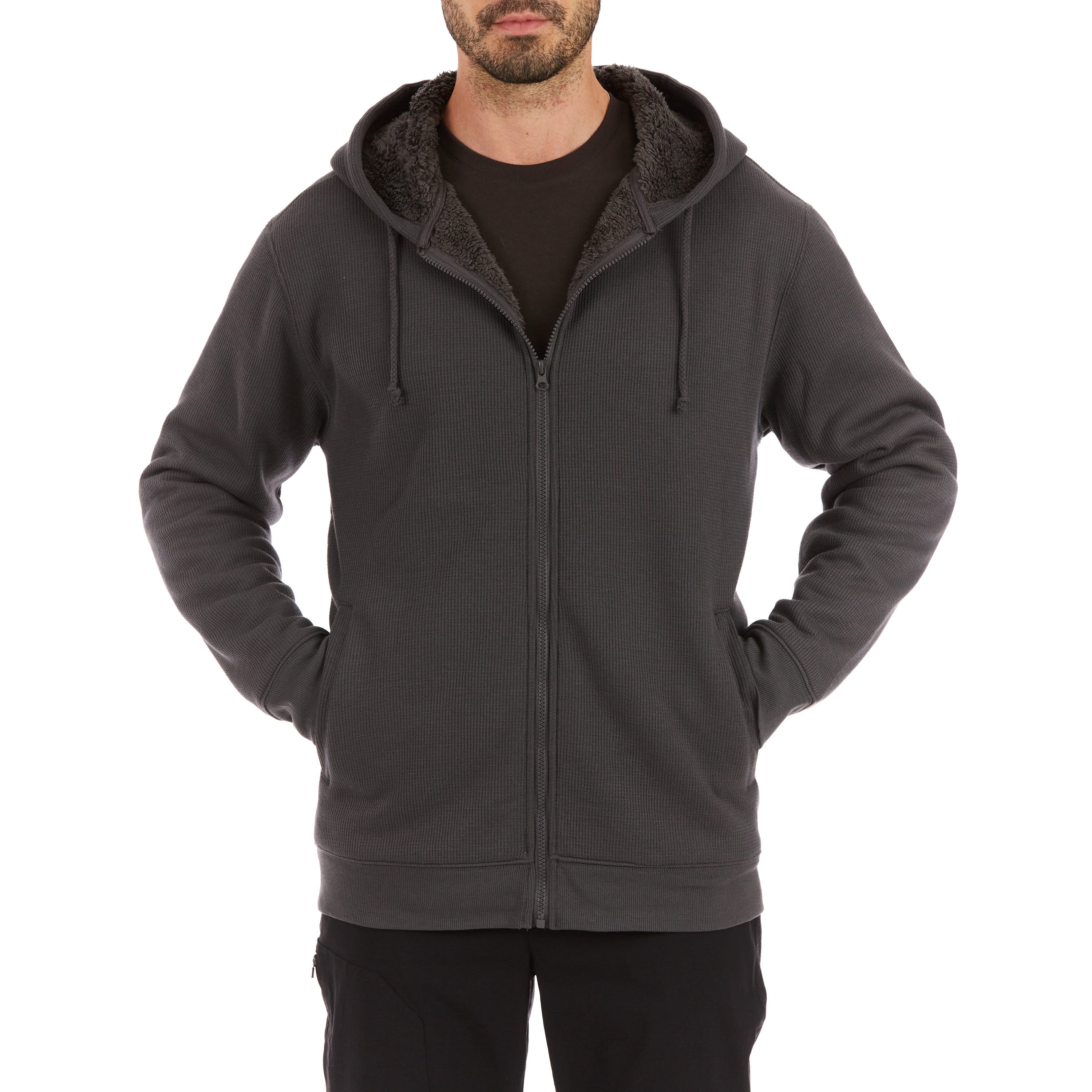  Smith's Workwear Hooded Sherpa-Lined Thermal Jacket - Dark Grey - Bonton