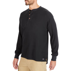 Extended Tail Mini-Thermal Knit Henley Pullover with Gusset