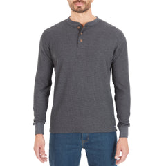 Extended Tail Mini-Thermal Knit Henley Pullover with Gusset