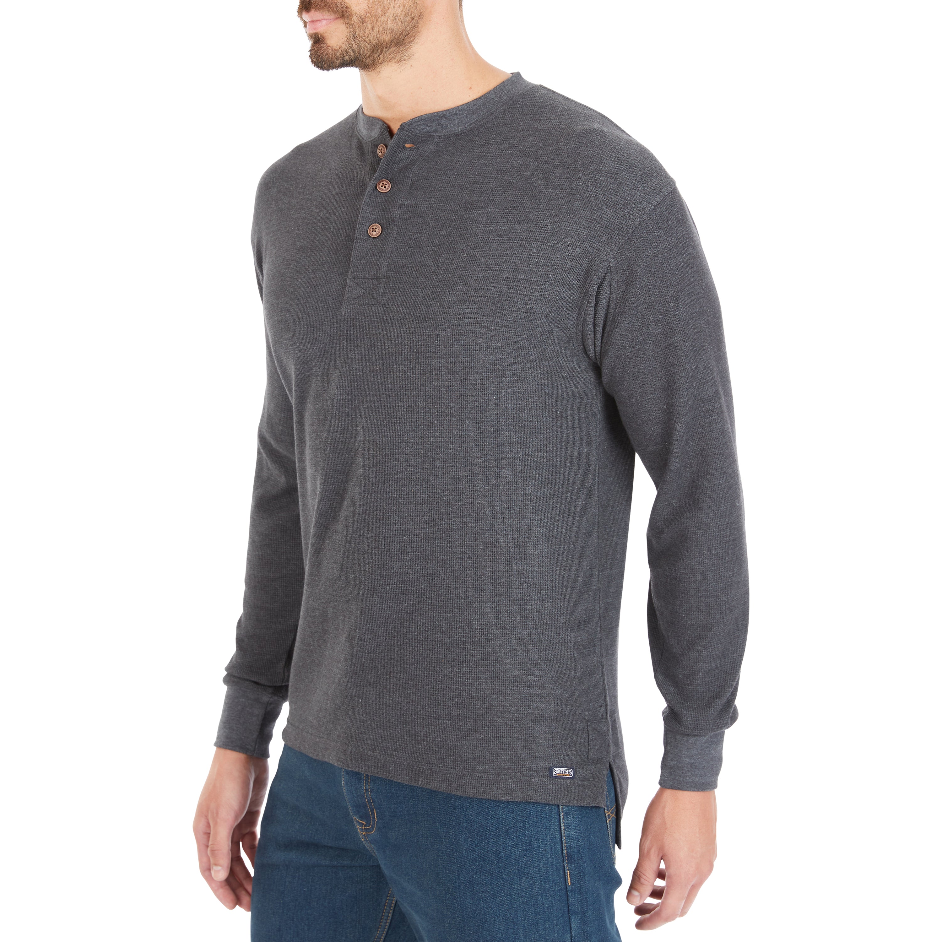  Smith's Workwear Extended Tail Mini-Thermal Knit Henley Pullover with Gusset - Rust - Bonton