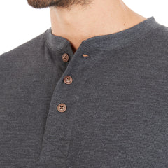 Extended Tail Mini-Thermal Knit Henley Pullover with Gusset