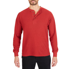 Extended Tail Mini-Thermal Knit Henley Pullover with Gusset