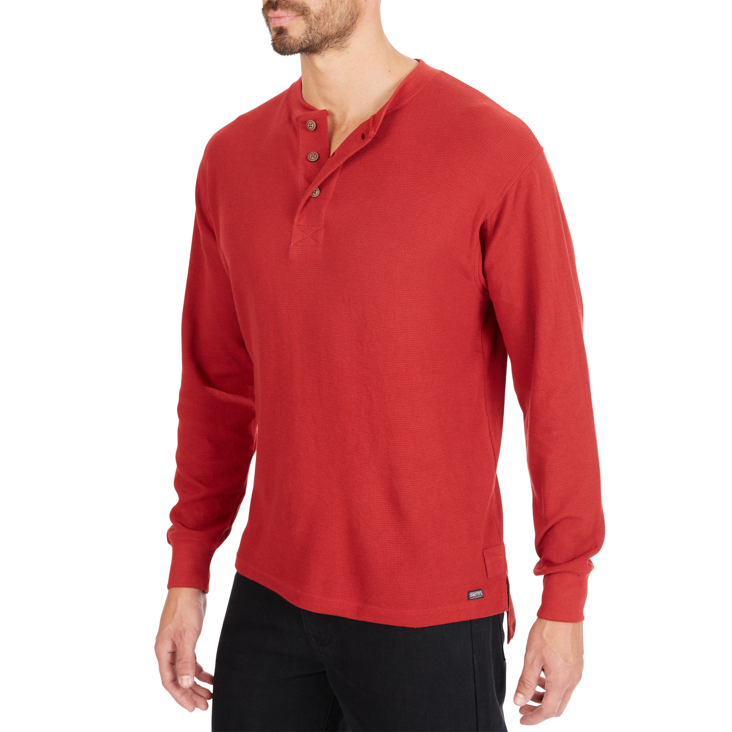  Smith's Workwear Extended Tail Mini-Thermal Knit Henley Pullover with Gusset - Rust - Bonton