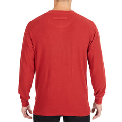 Extended Tail Mini-Thermal Knit Henley Pullover with Gusset