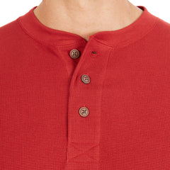 Extended Tail Mini-Thermal Knit Henley Pullover with Gusset