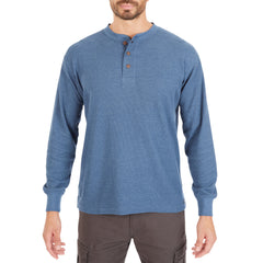 Extended Tail Mini-Thermal Knit Henley Pullover with Gusset