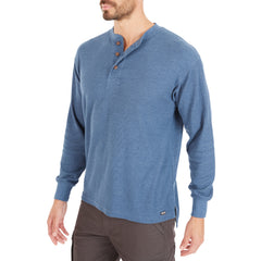 Extended Tail Mini-Thermal Knit Henley Pullover with Gusset