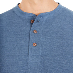 Extended Tail Mini-Thermal Knit Henley Pullover with Gusset