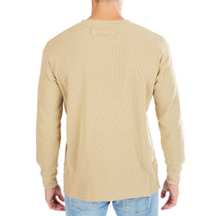 Extended Tail Mini-Thermal Knit Henley Pullover with Gusset